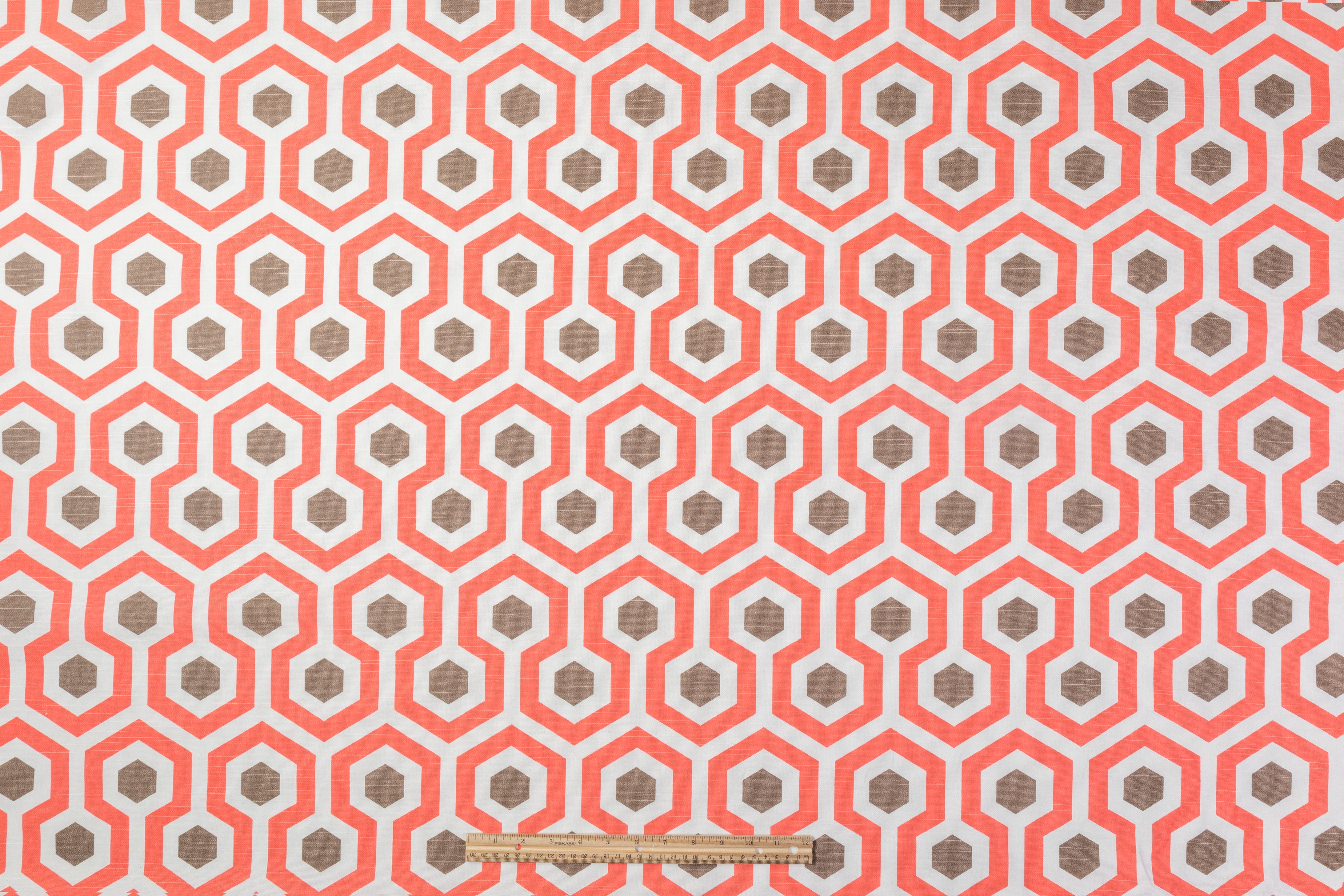 Lattice Printed Cotton Canvas - Coral / Brown / White