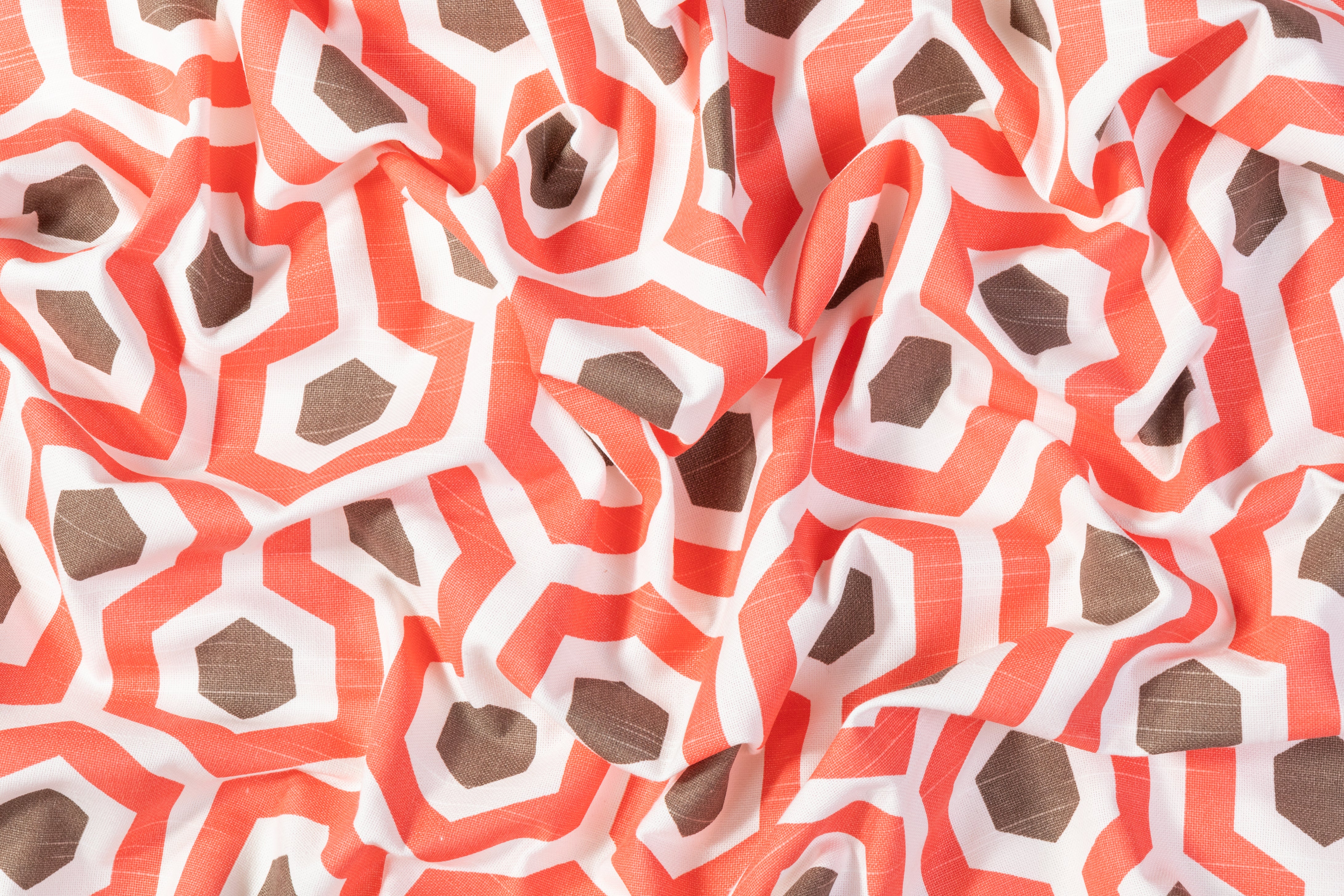 Lattice Printed Cotton Canvas - Coral / Brown / White