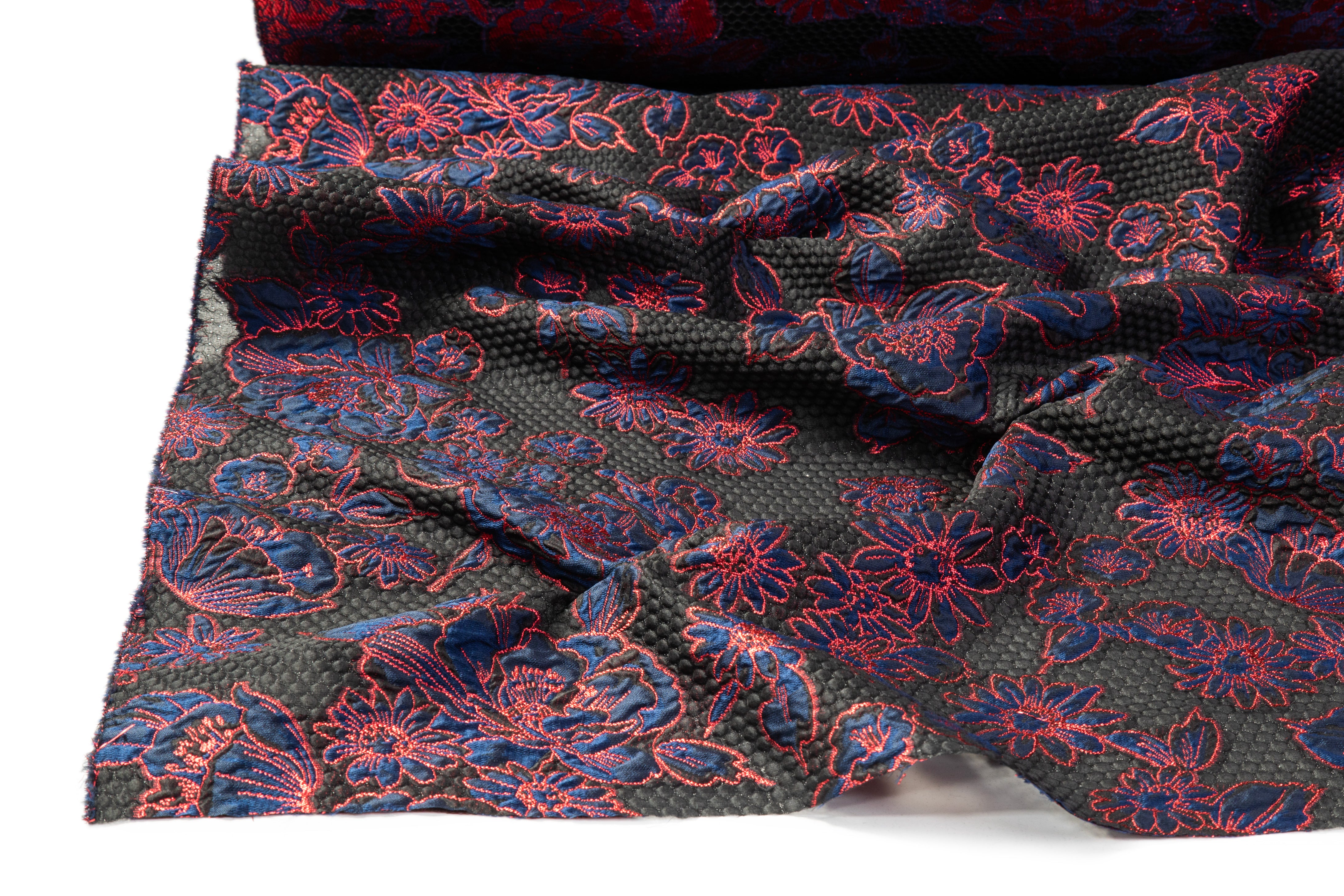 Emanuel Ungaro - Floral Silk Blend Metallic Brocade - Black / Navy / Red