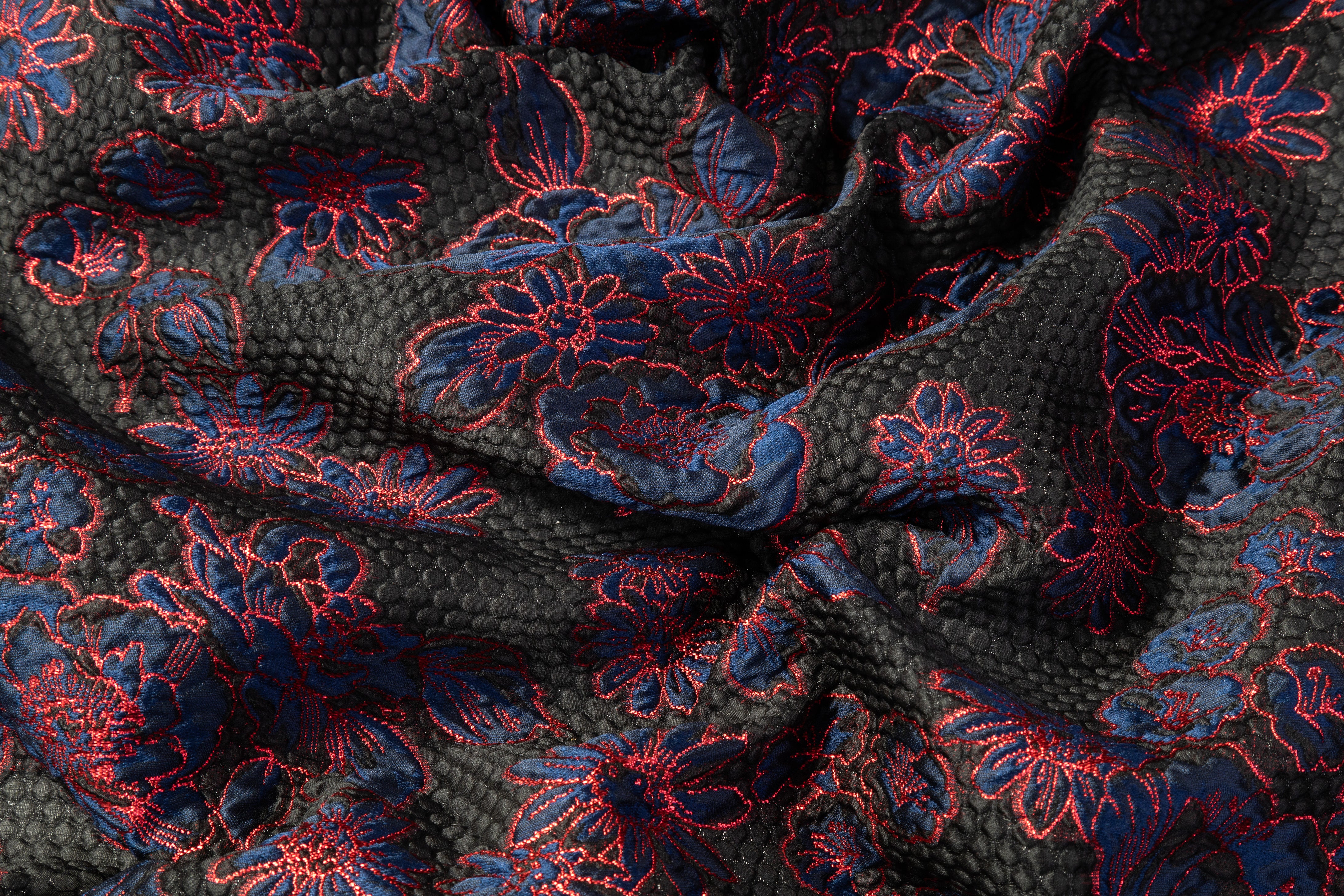 Emanuel Ungaro - Floral Silk Blend Metallic Brocade - Black / Navy / Red