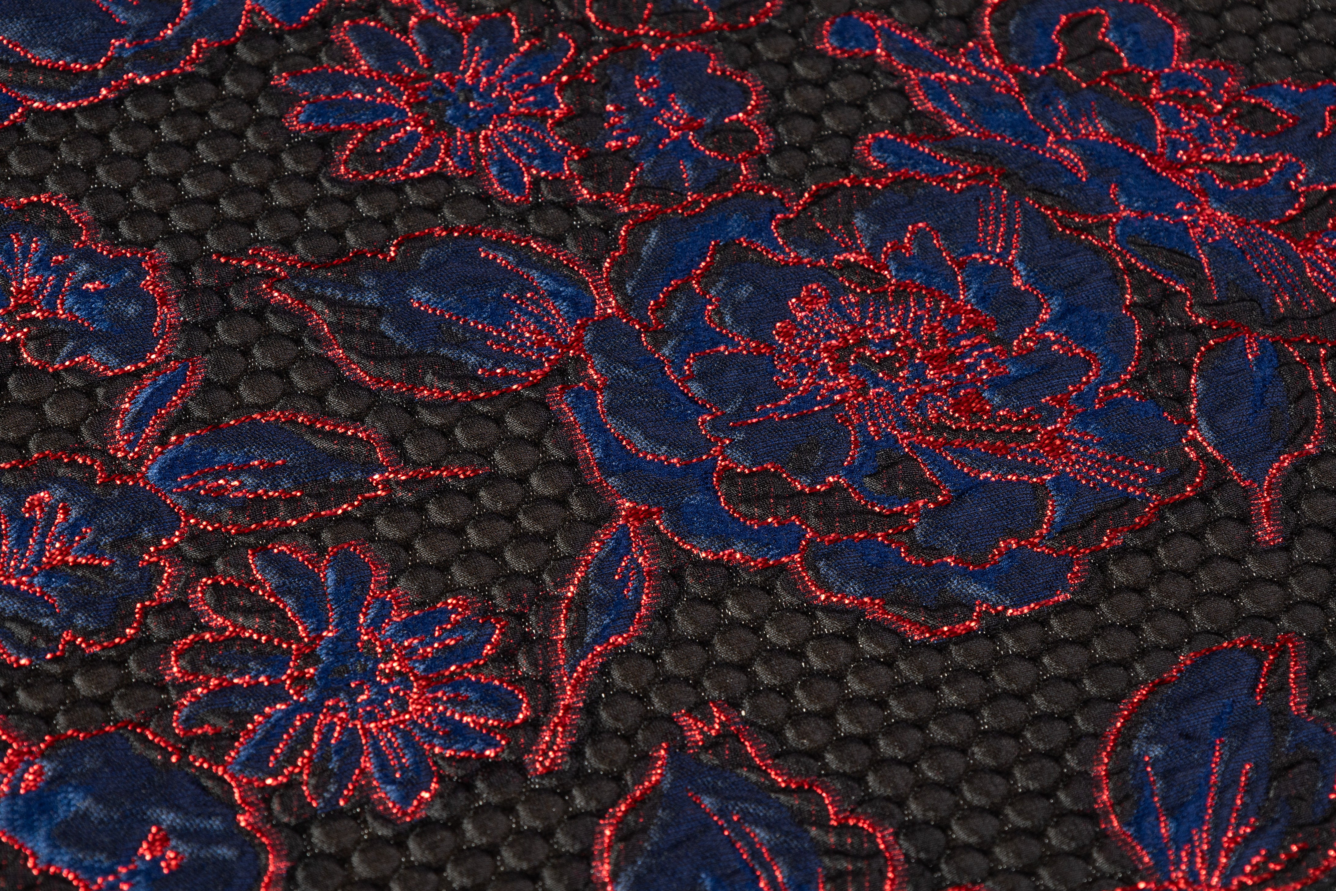 Emanuel Ungaro - Floral Silk Blend Metallic Brocade - Black / Navy / Red