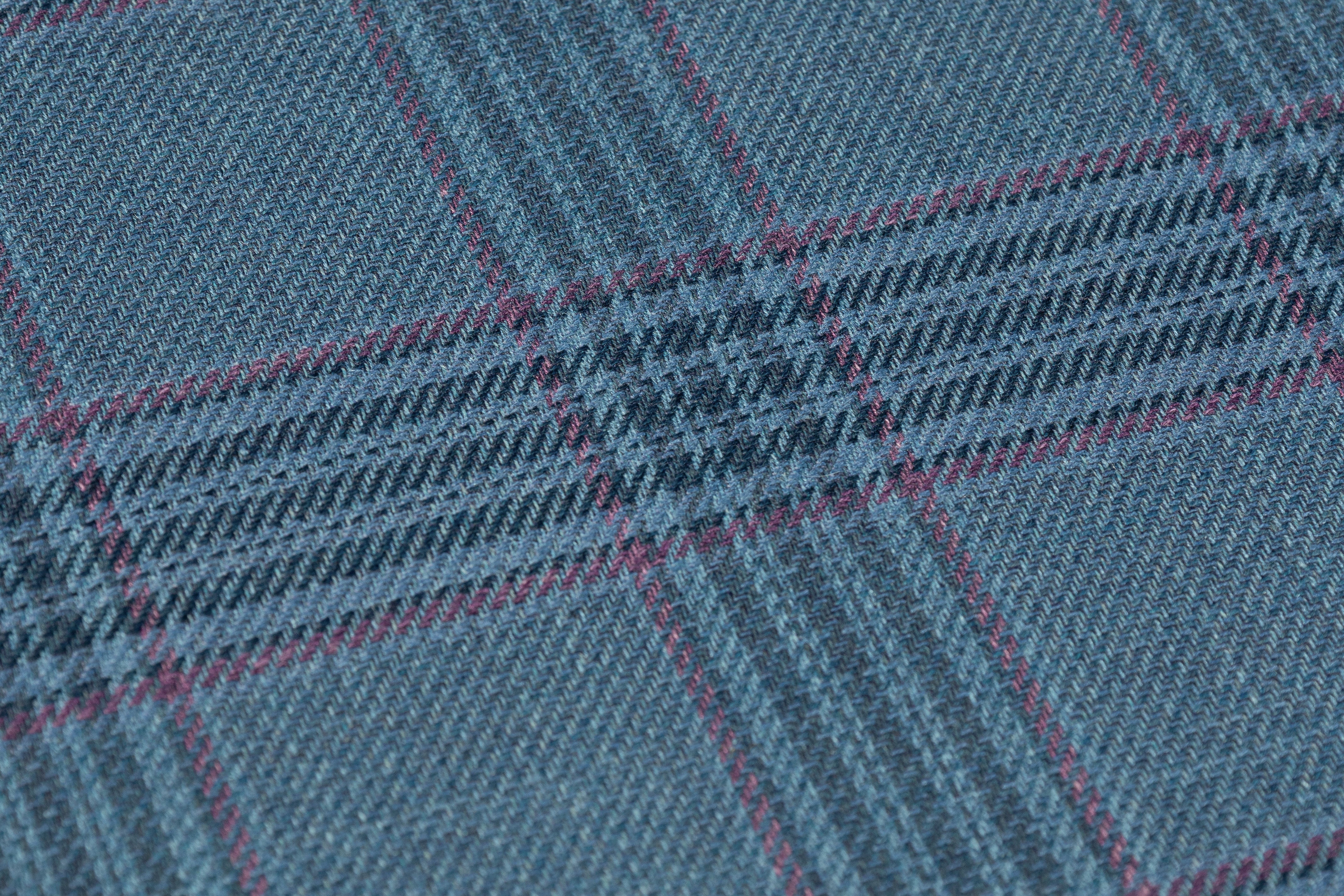Plaid Italian Silk Linen and Wool Suiting - Blue / Plum