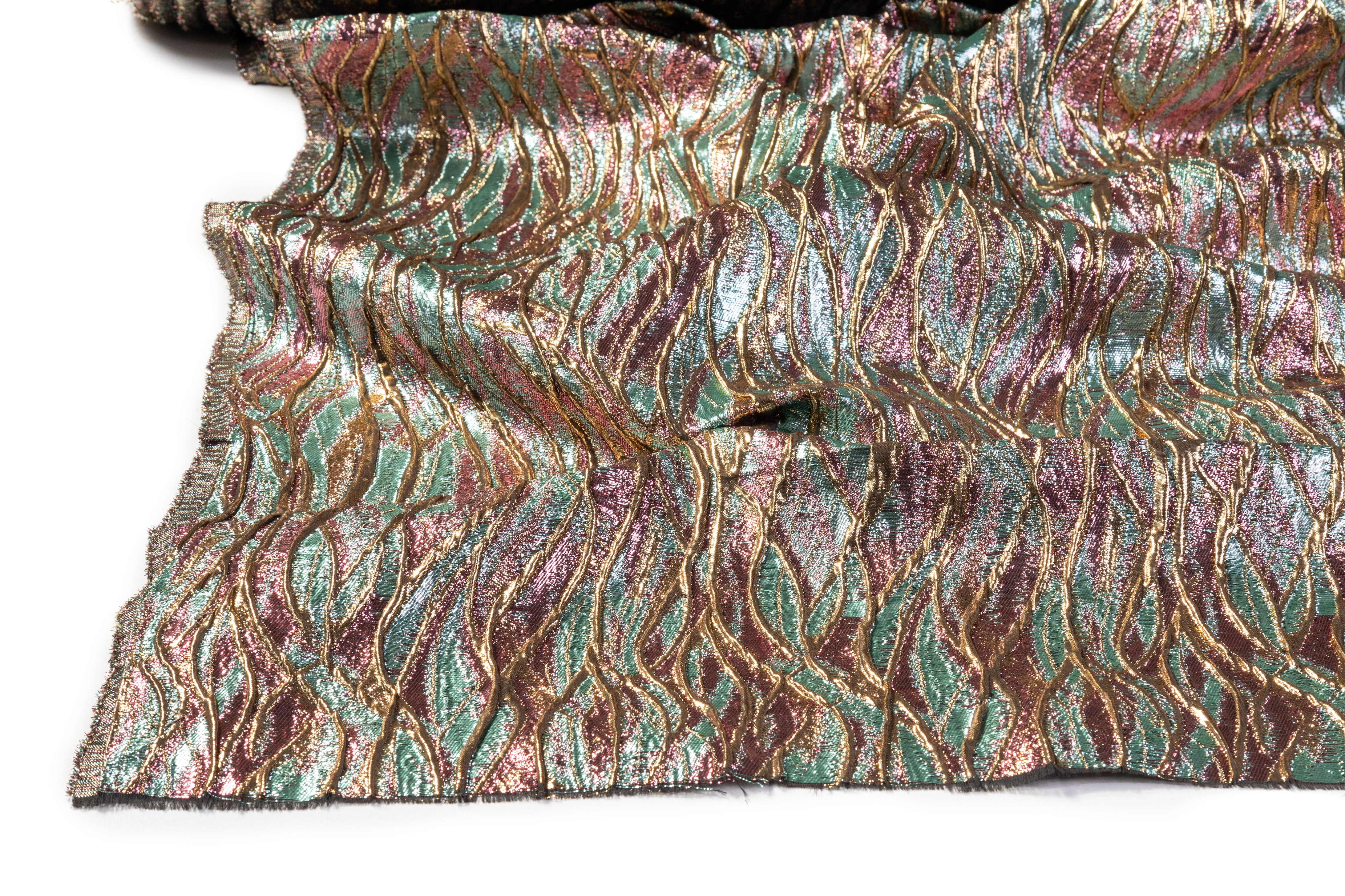 Metallic Italian Cloqué Brocade - Rose Pink / Aqua / Gold