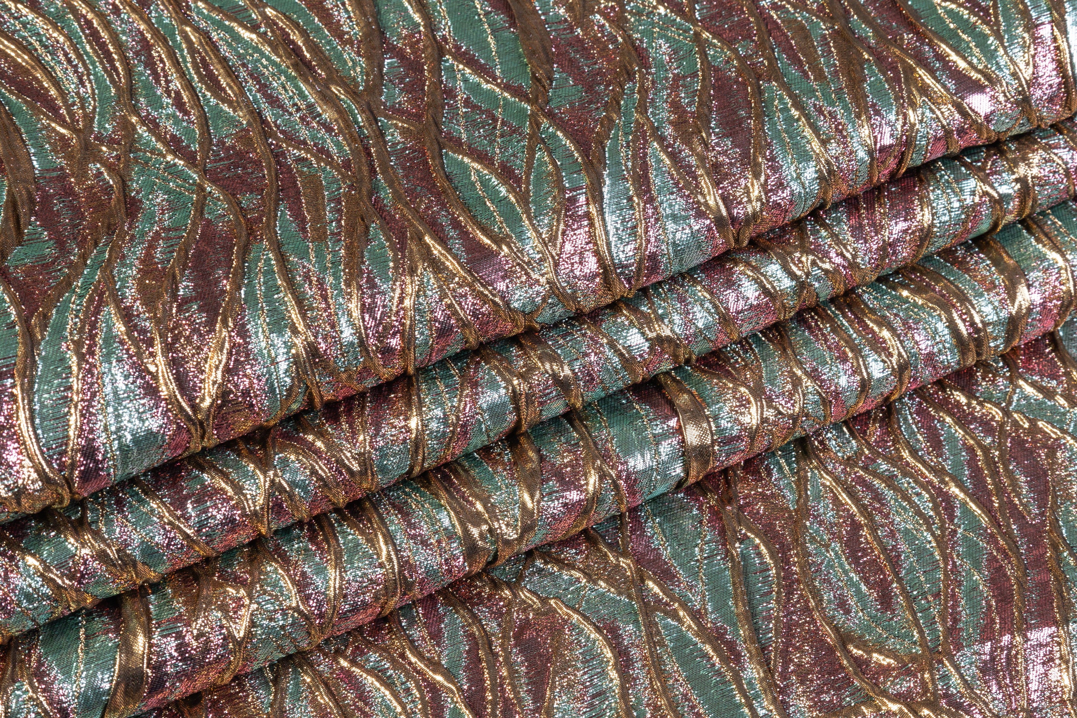Metallic Italian Cloqué Brocade - Rose Pink / Aqua / Gold