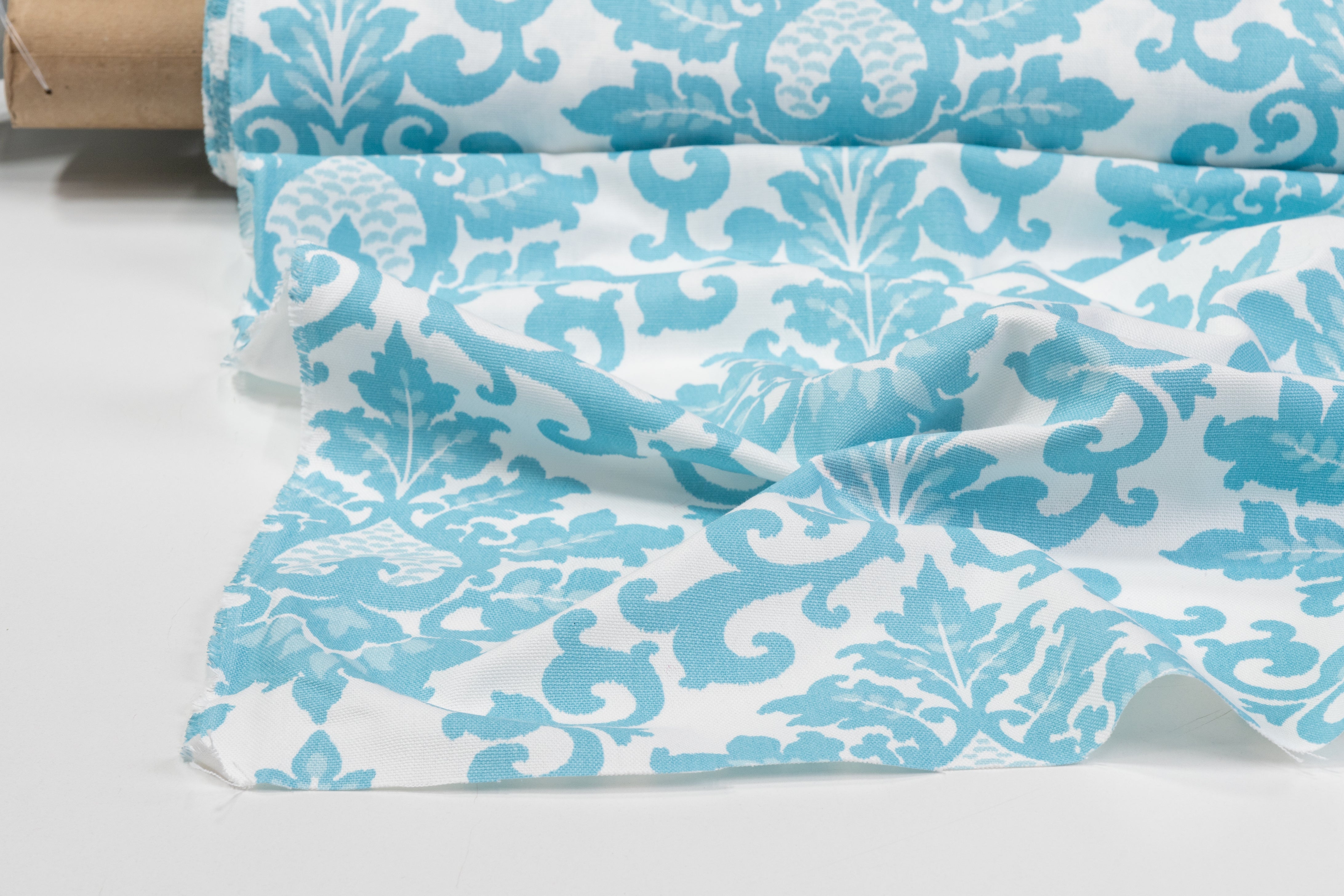 Damask Printed Cotton Canvas - Blue / White