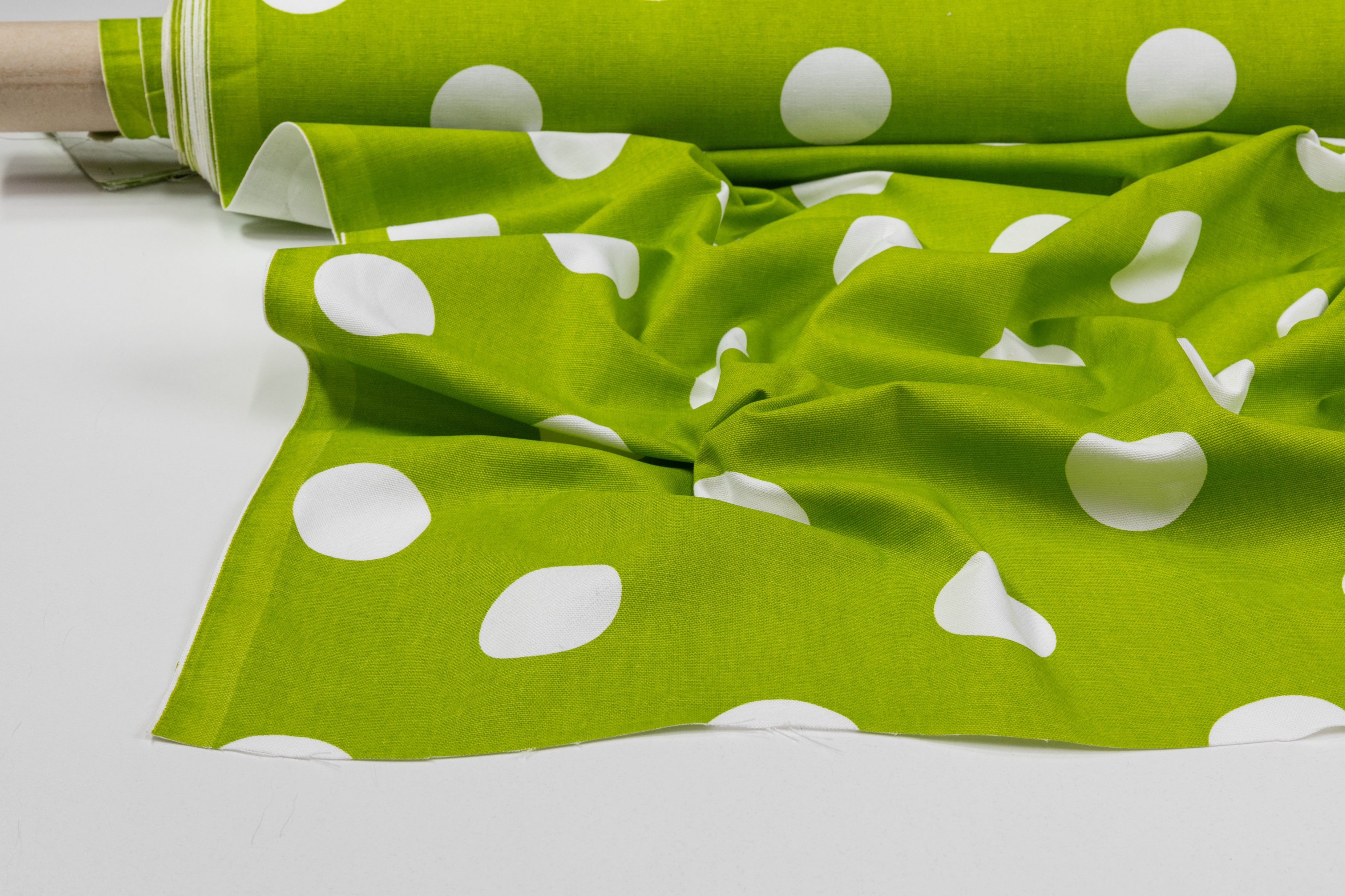 Polka Dot Cotton Canvas - Lime Green / White