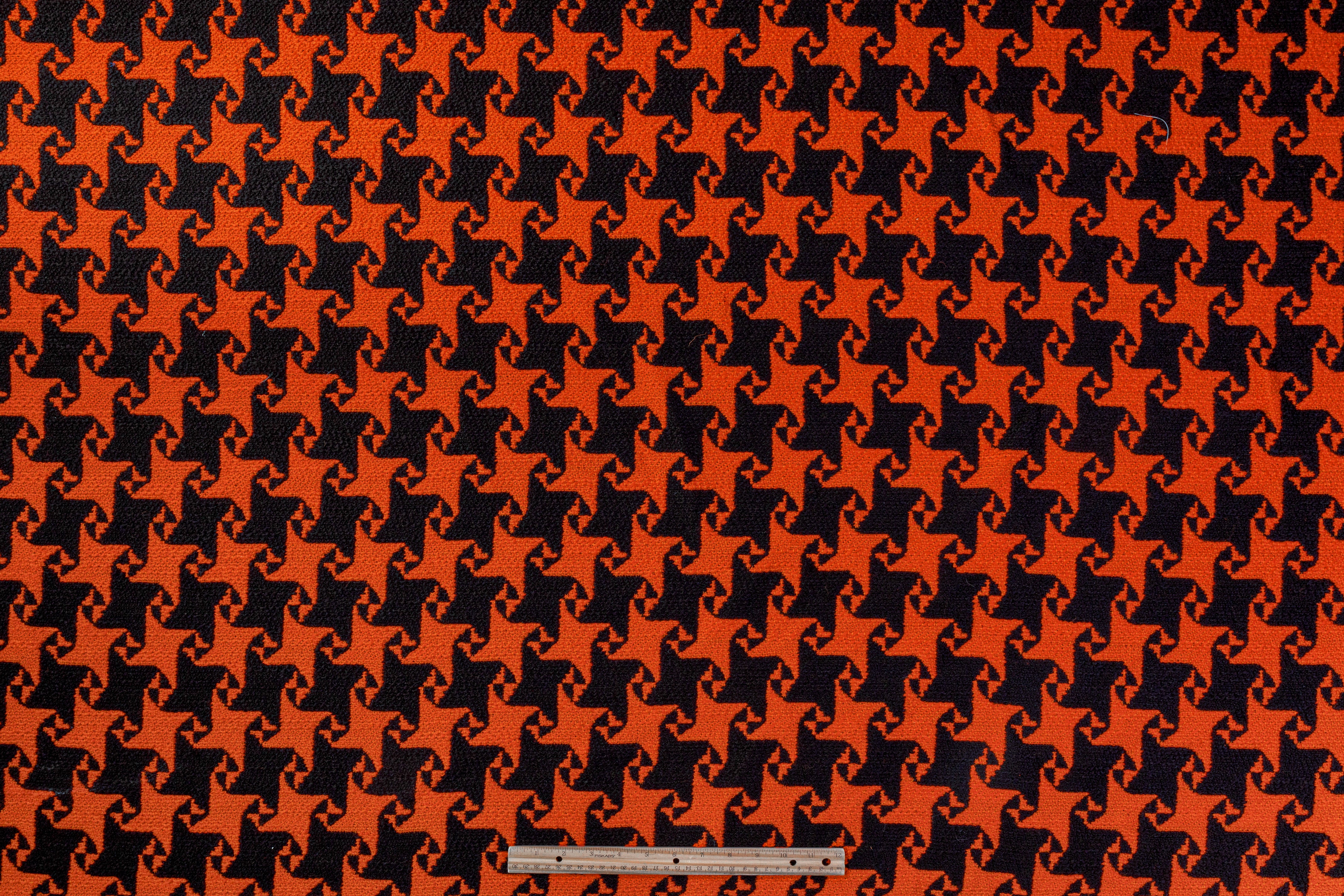 Star Houndstooth Italian Wool Nylon Tweed Coating - Black / Orange