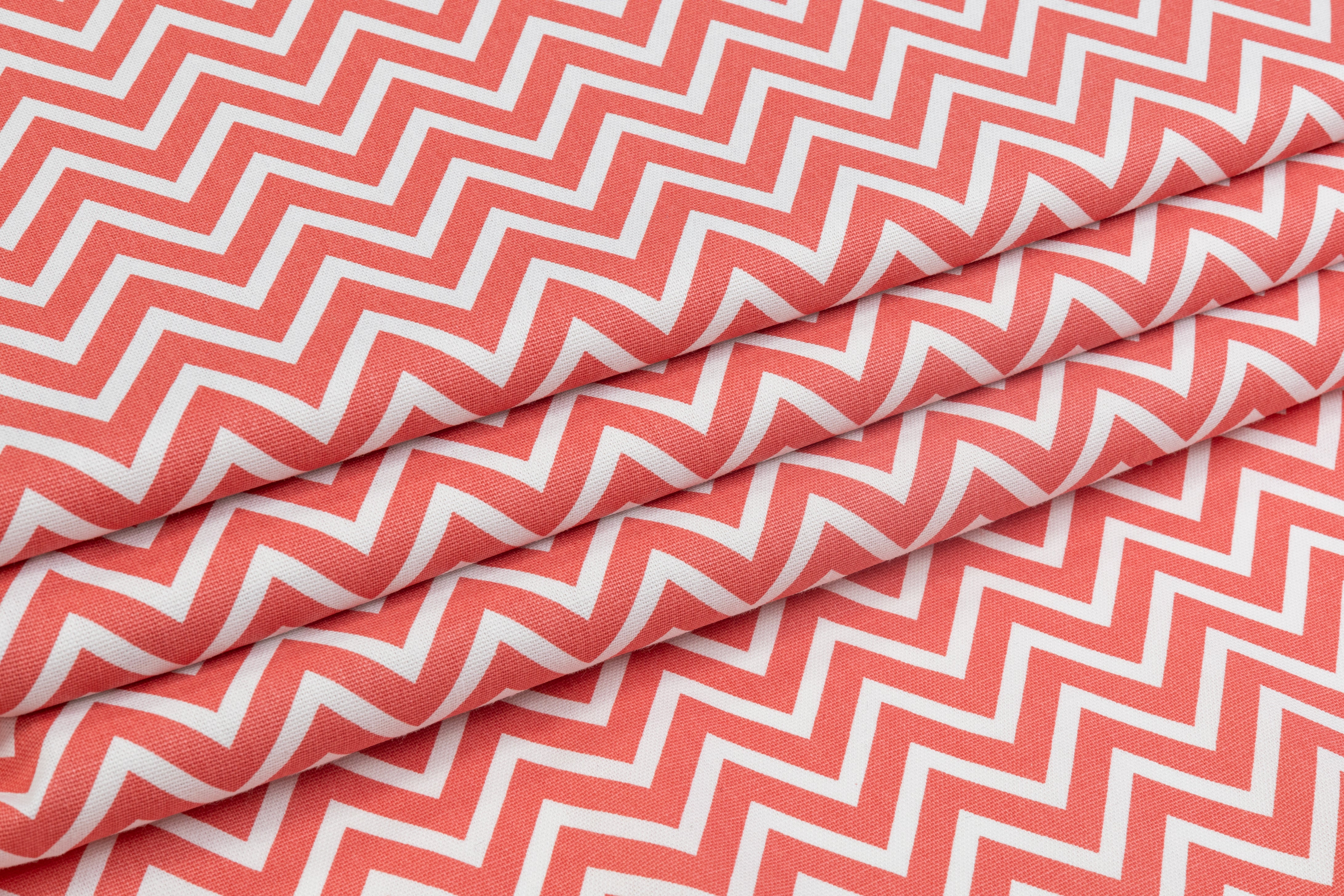 Chevron Printed Cotton Canvas - Coral / White