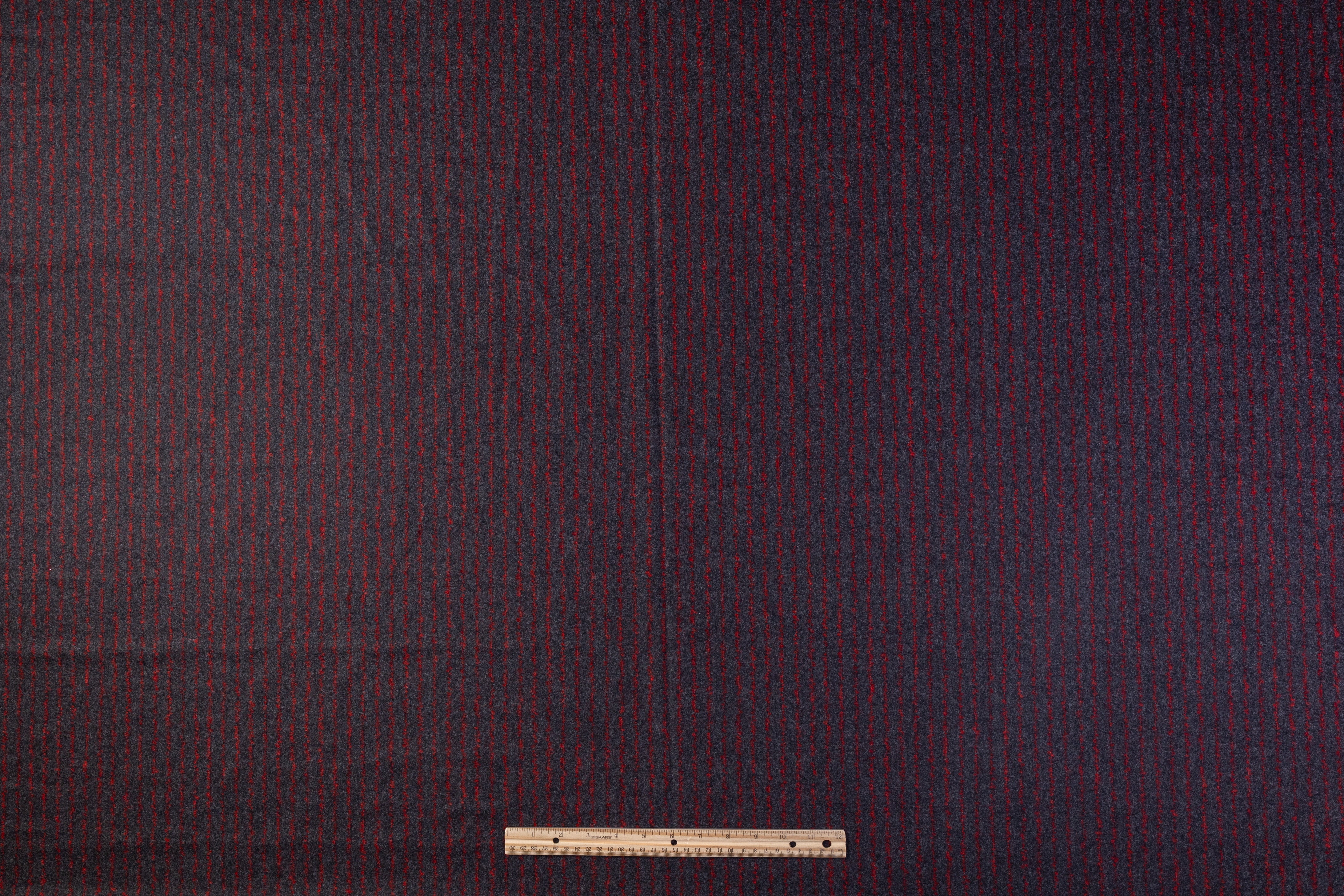 Vitale Barberis Canonico - Boucle Striped Italian Wool Flannel - Charcoal Gray / Red