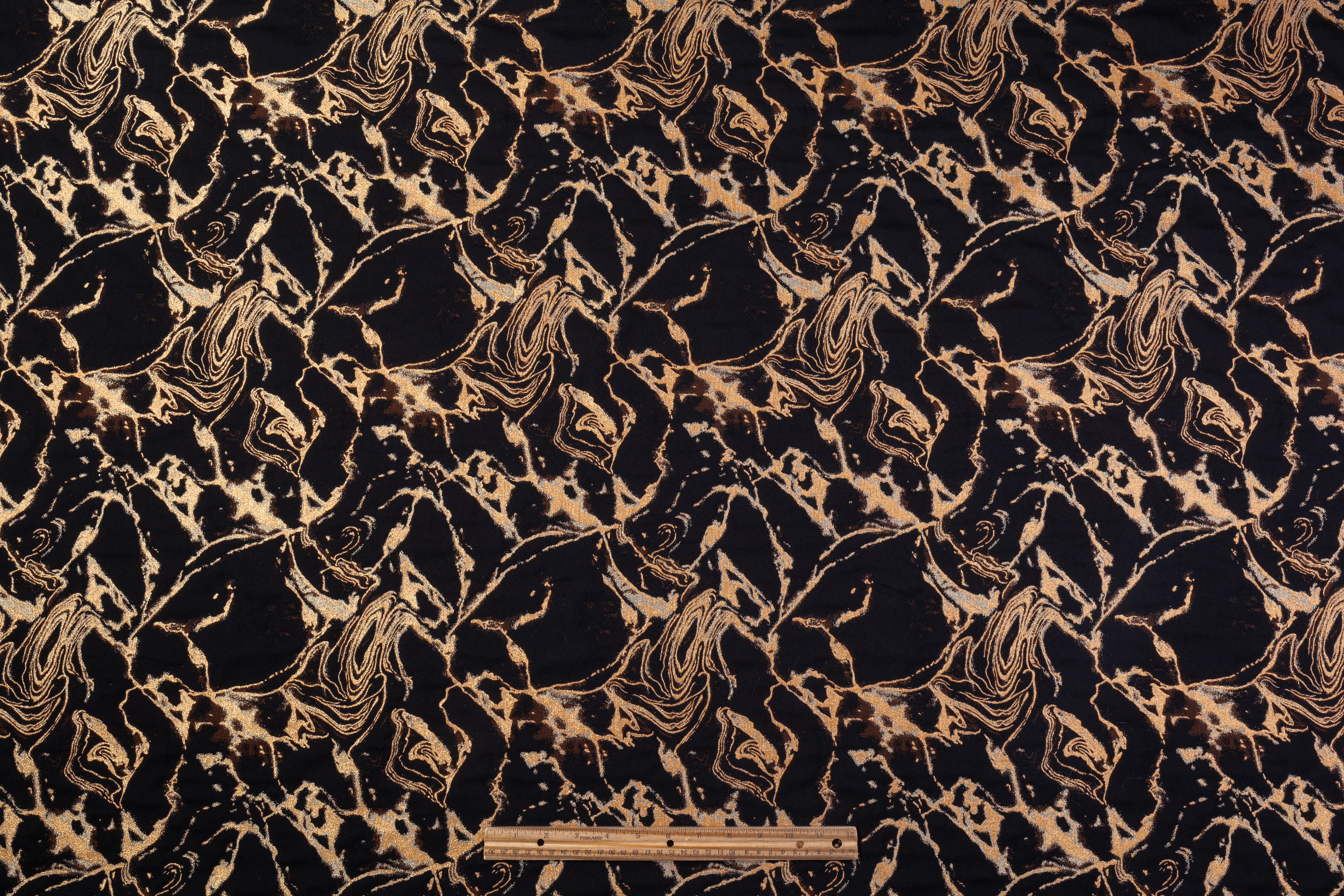 Abstract Metallic Italian Cotton Blend Brocade - Black / Peach