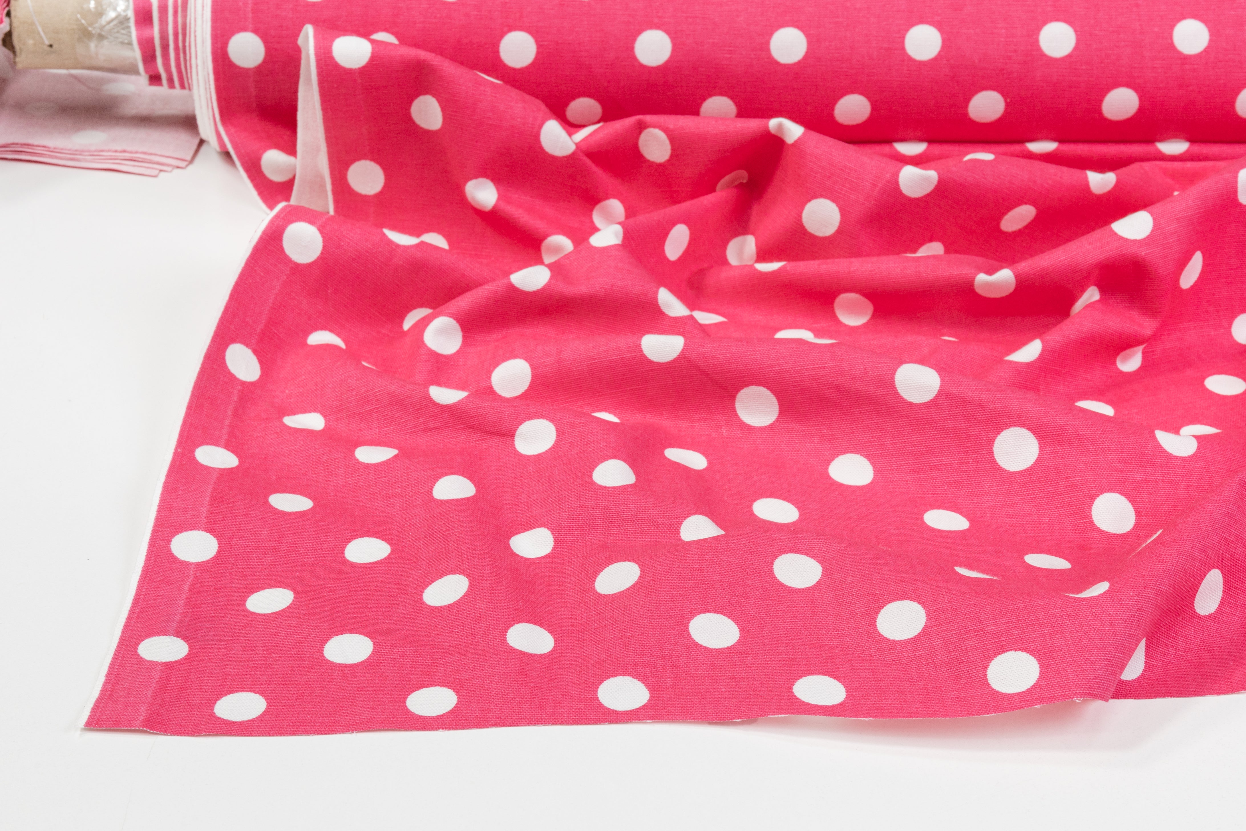 Polka Dot Cotton Canvas - Pink / White