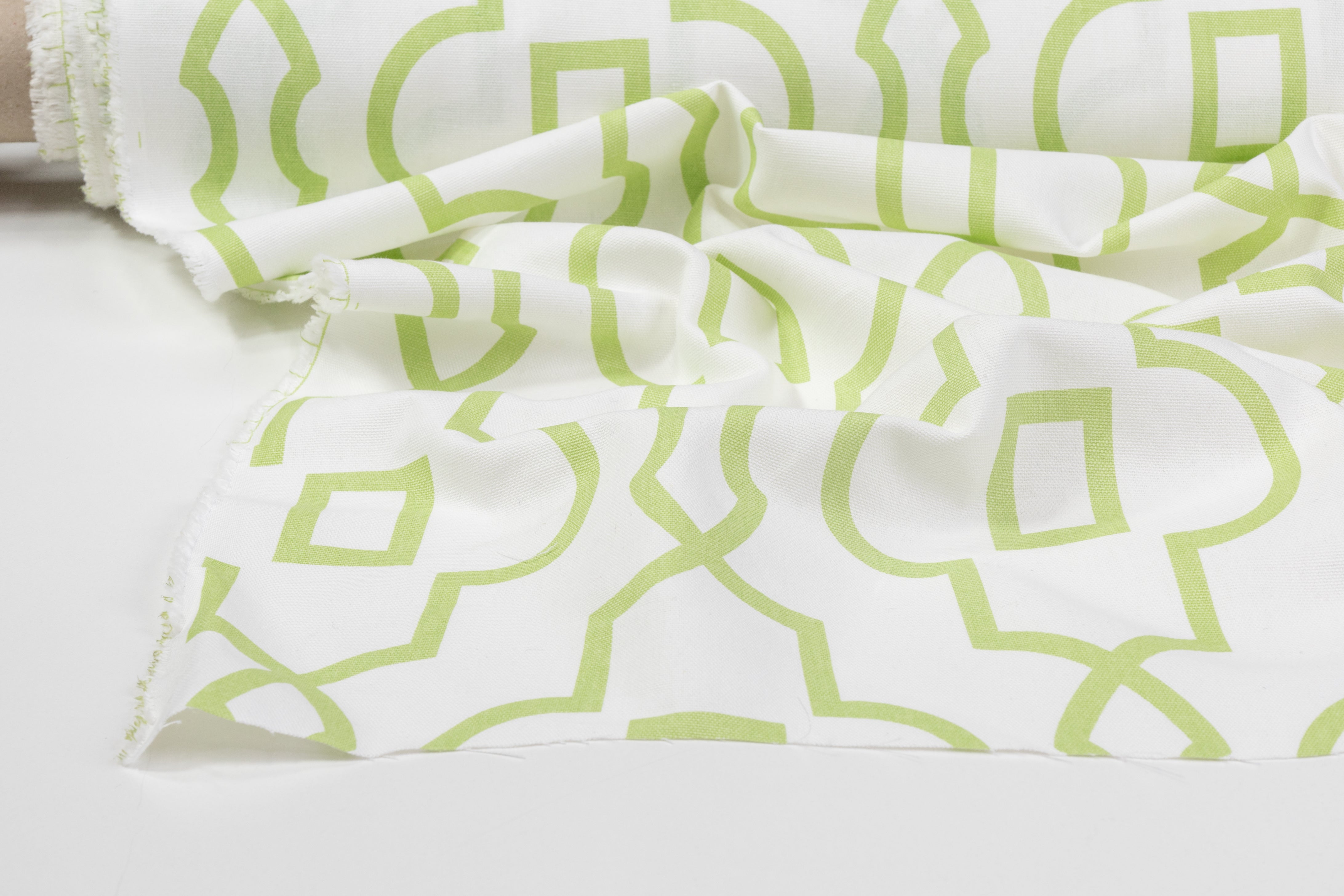 Quatrefoil Printed Cotton Canvas - Green / White