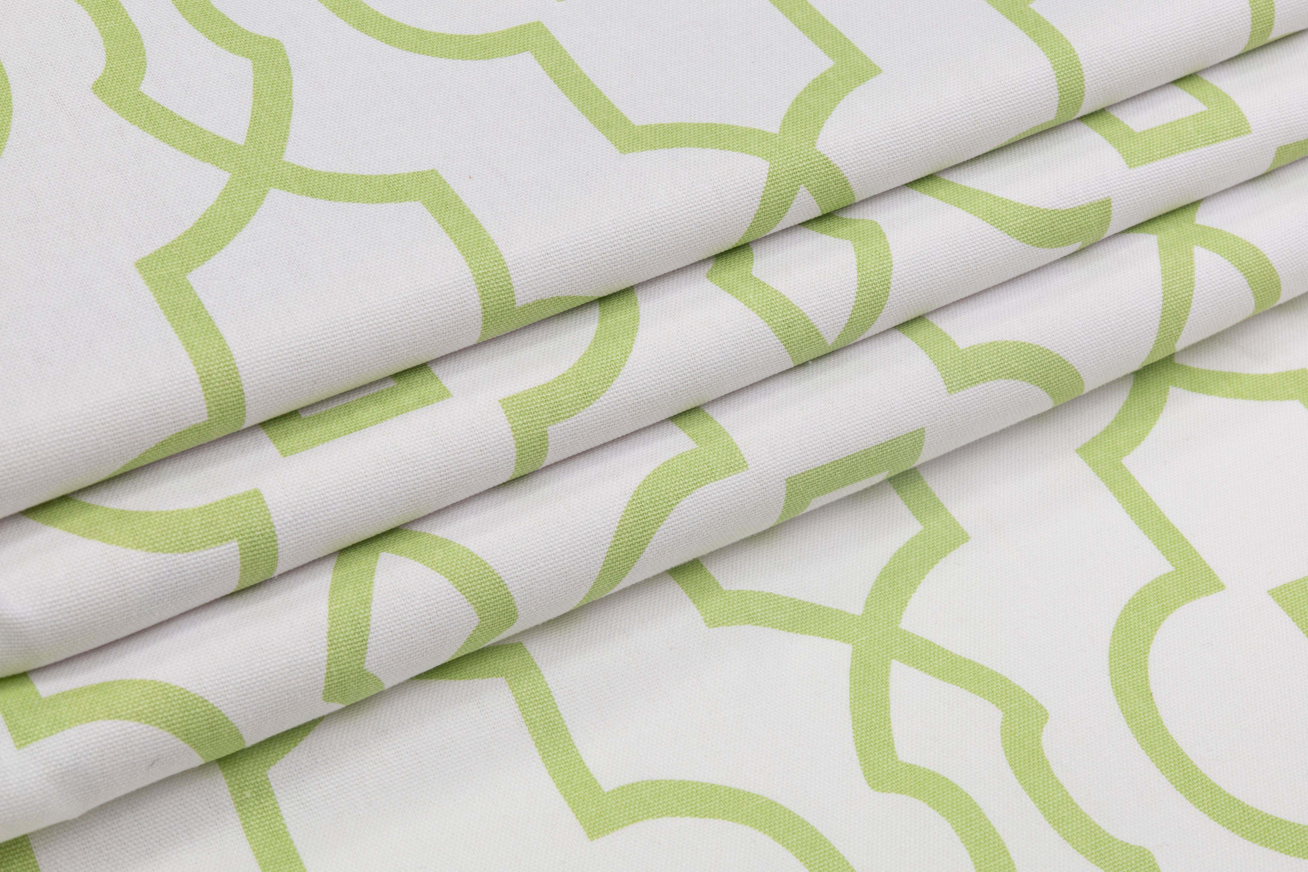 Quatrefoil Printed Cotton Canvas - Green / White