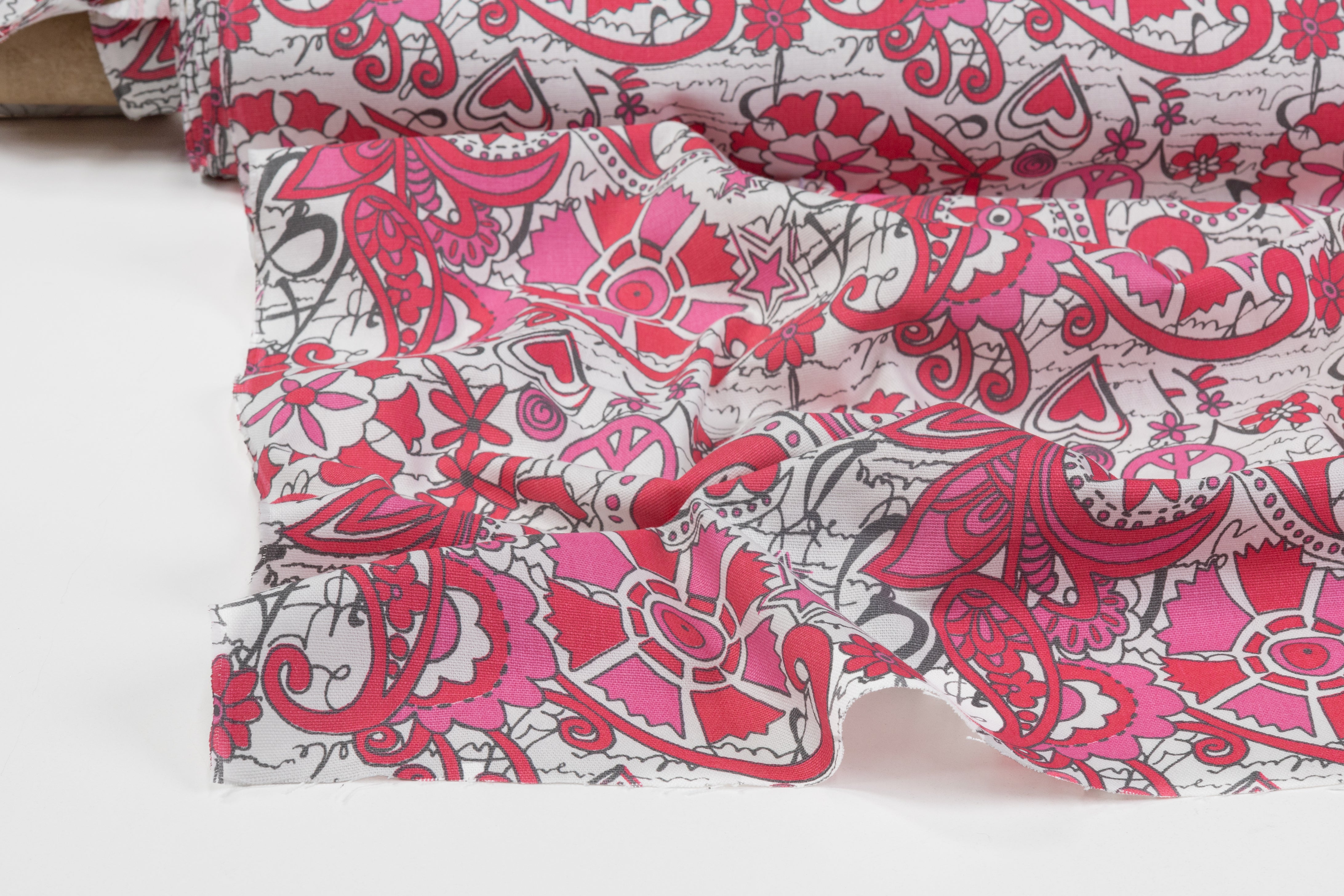 Peace Printed Cotton Canvas - Red / Pink / White