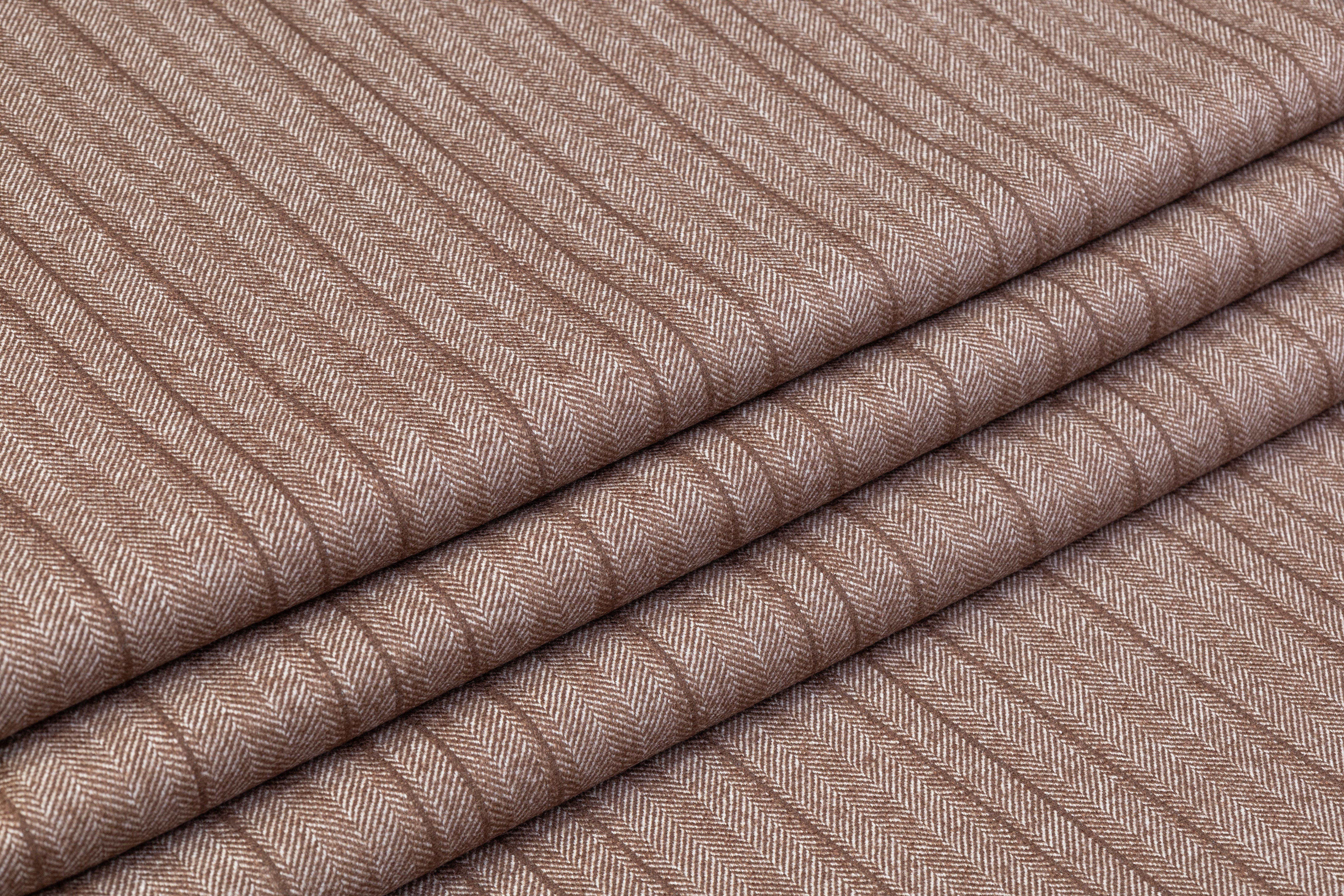 Herringbone Italian Wool Suiting - Brown