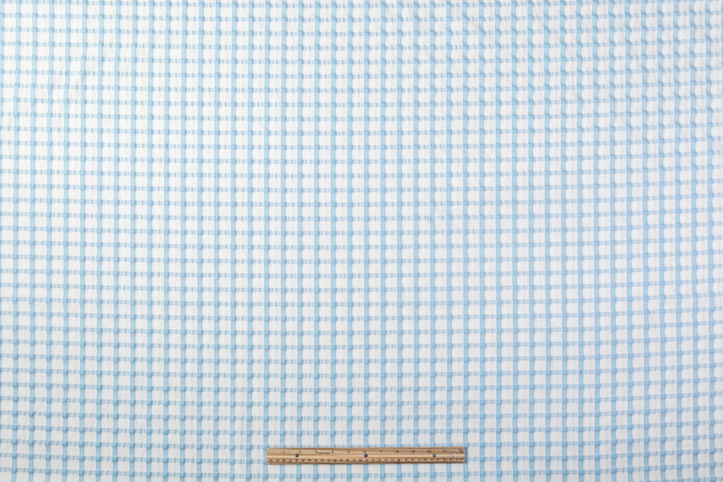 Checked Poly Cotton Seersucker - Blue / White