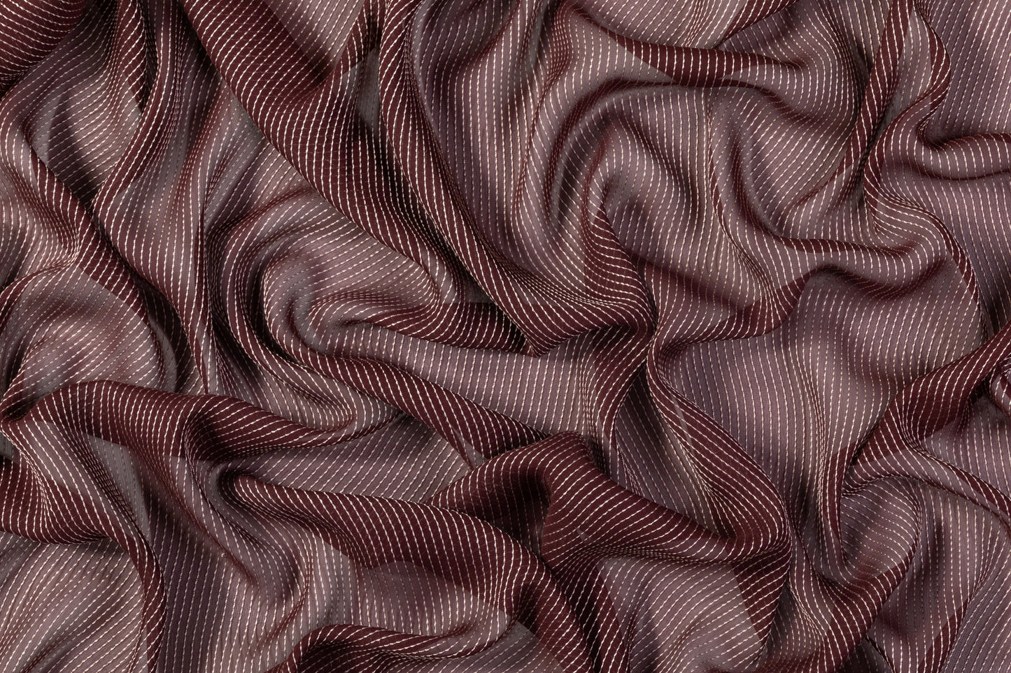 Striped Embroidered Silk Chiffon - Burgundy