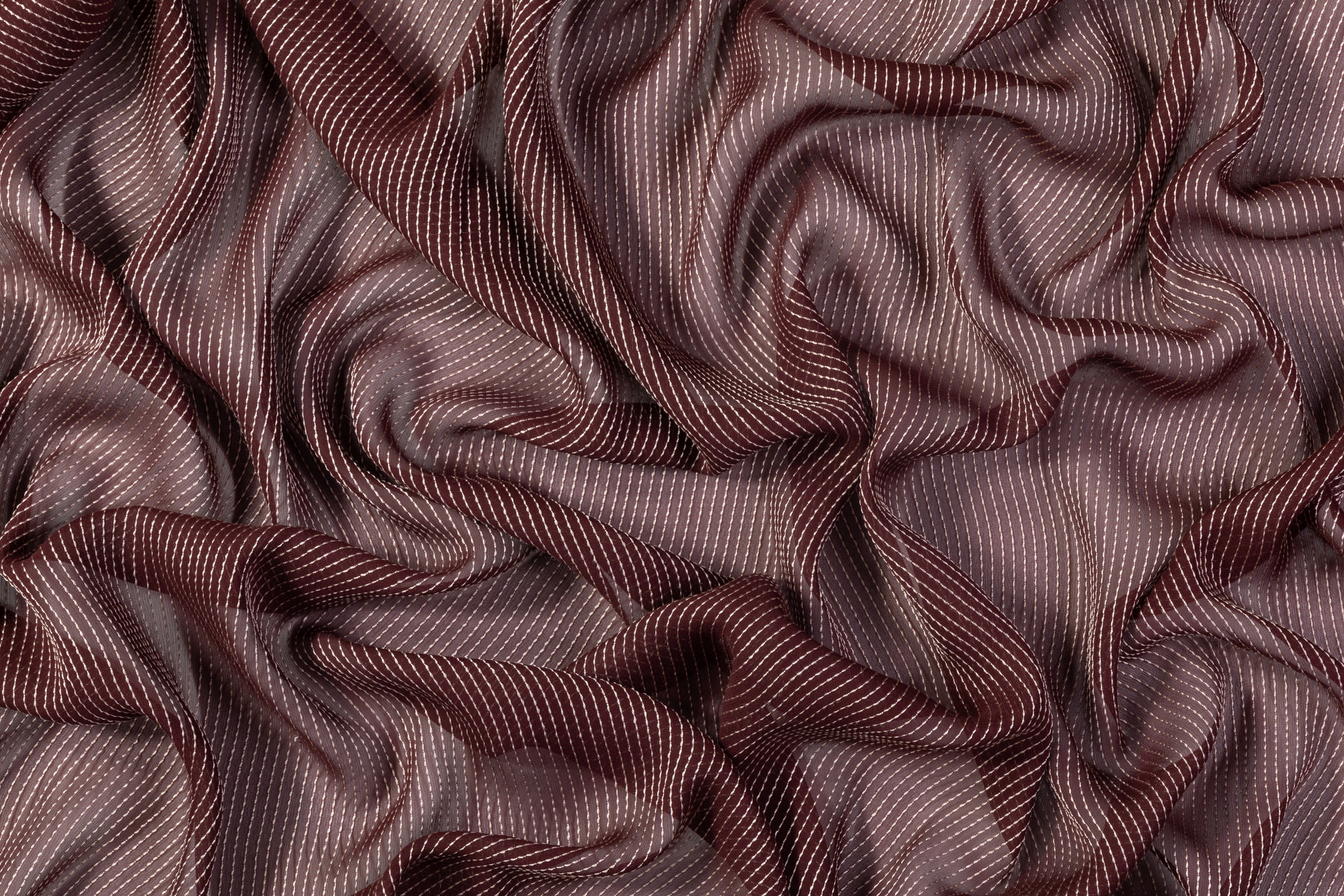 Striped Embroidered Silk Chiffon - Burgundy