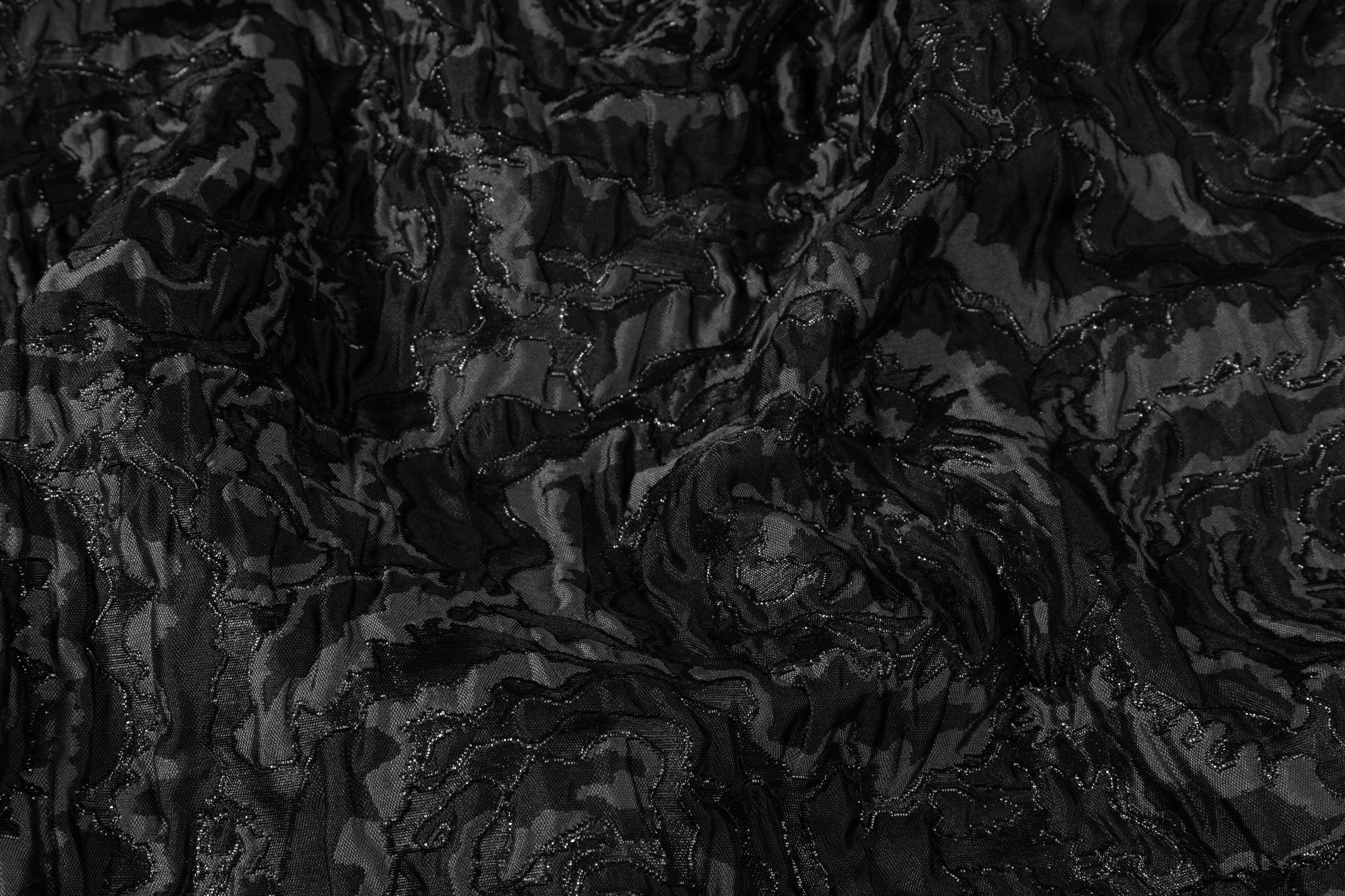 Floral Metallic Crinkled Italian Brocade - Black / Gray