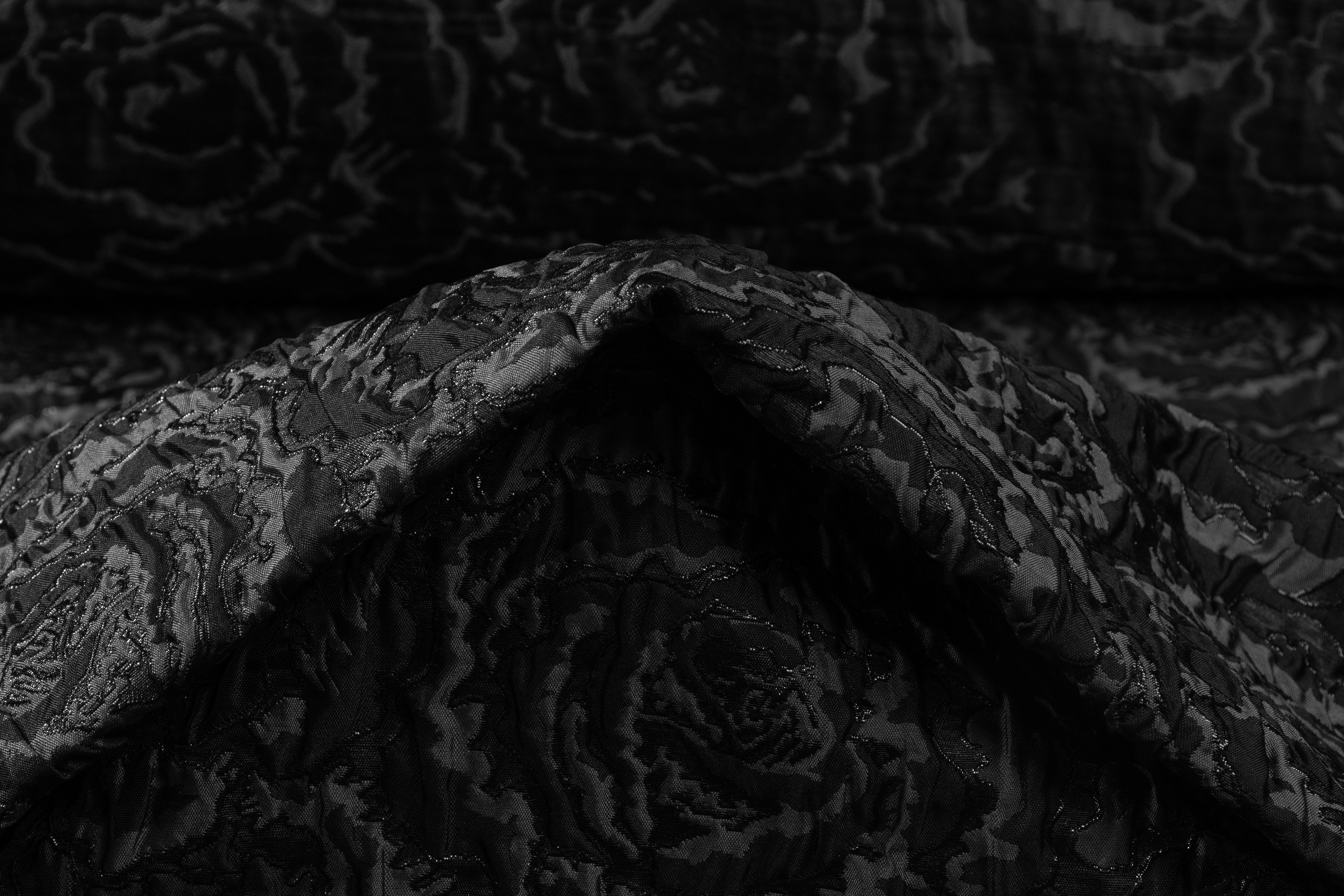 Floral Metallic Crinkled Italian Brocade - Black / Gray
