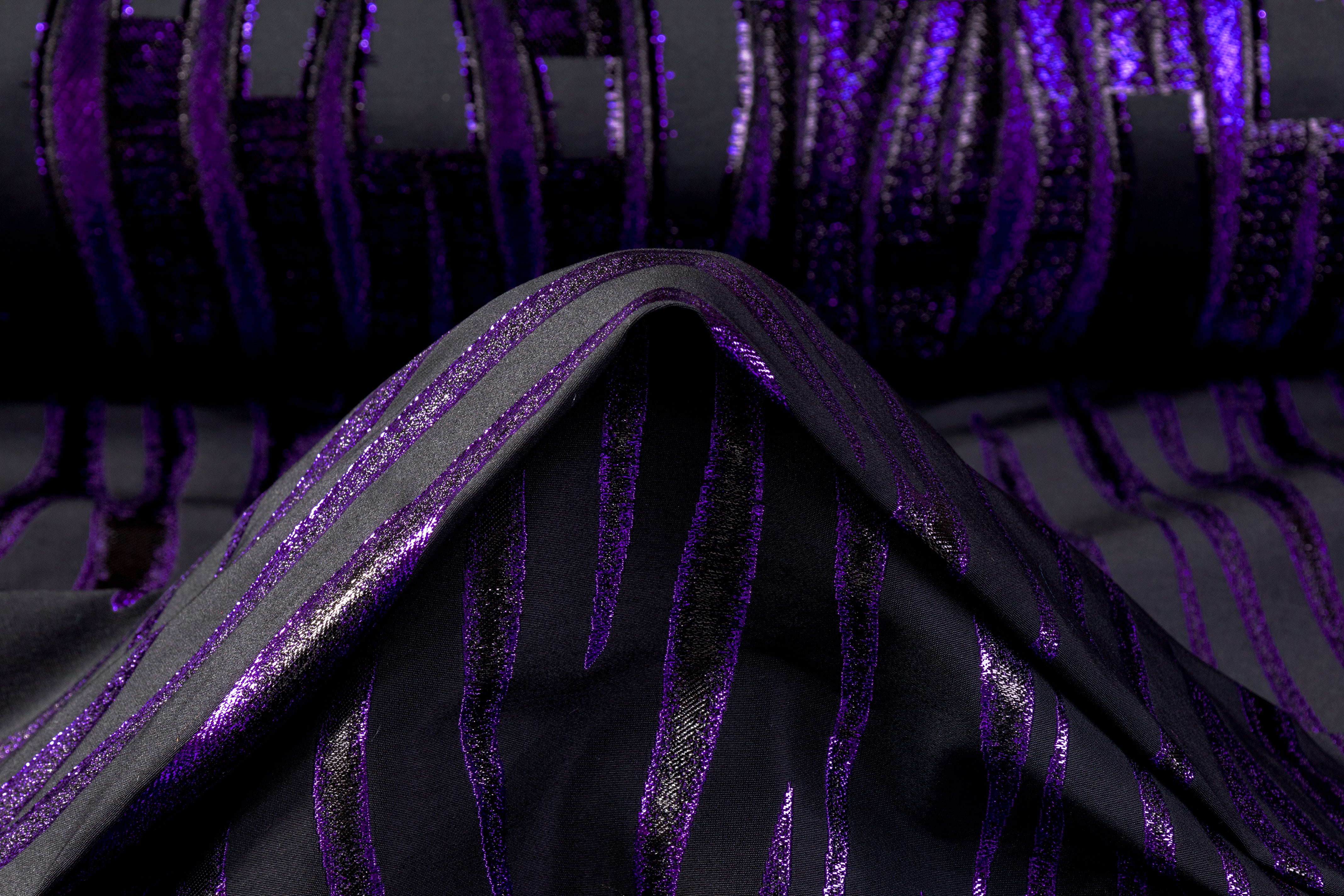Tiger Metallic Cotton Blend Brocade - Black / Purple