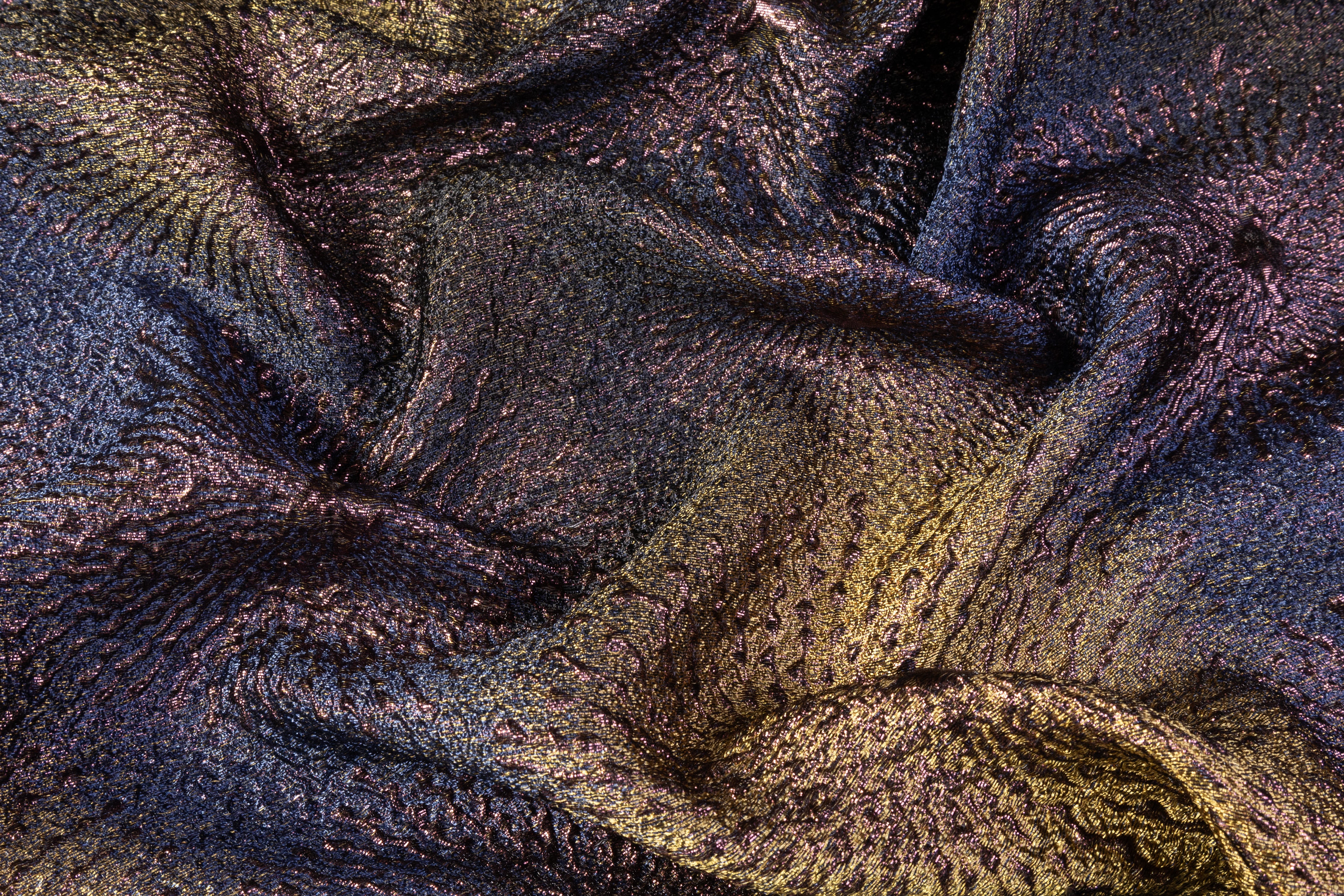 Metallic Italian Cloqué Brocade - Brass / Purple