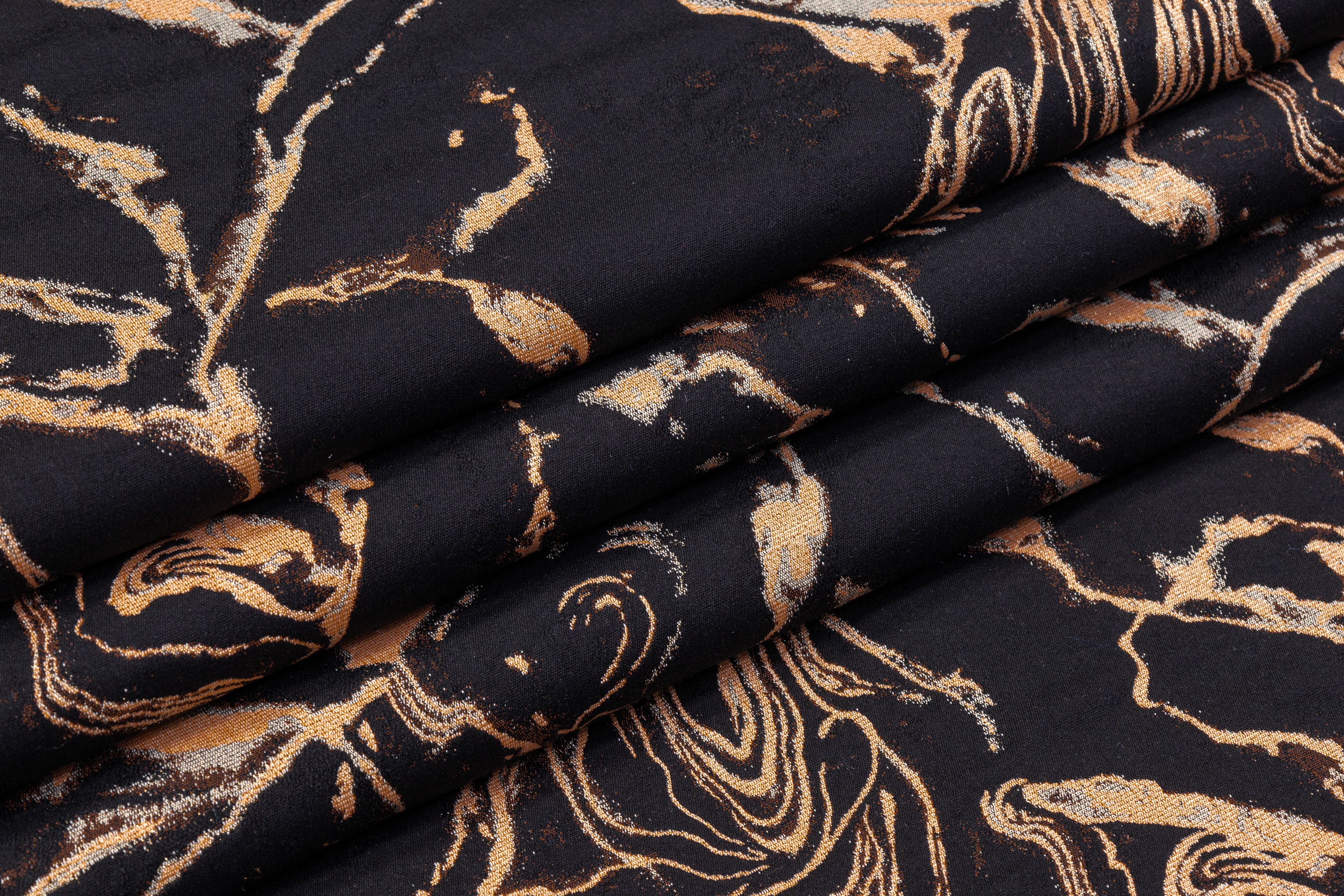 Abstract Metallic Italian Cotton Blend Brocade - Black / Peach