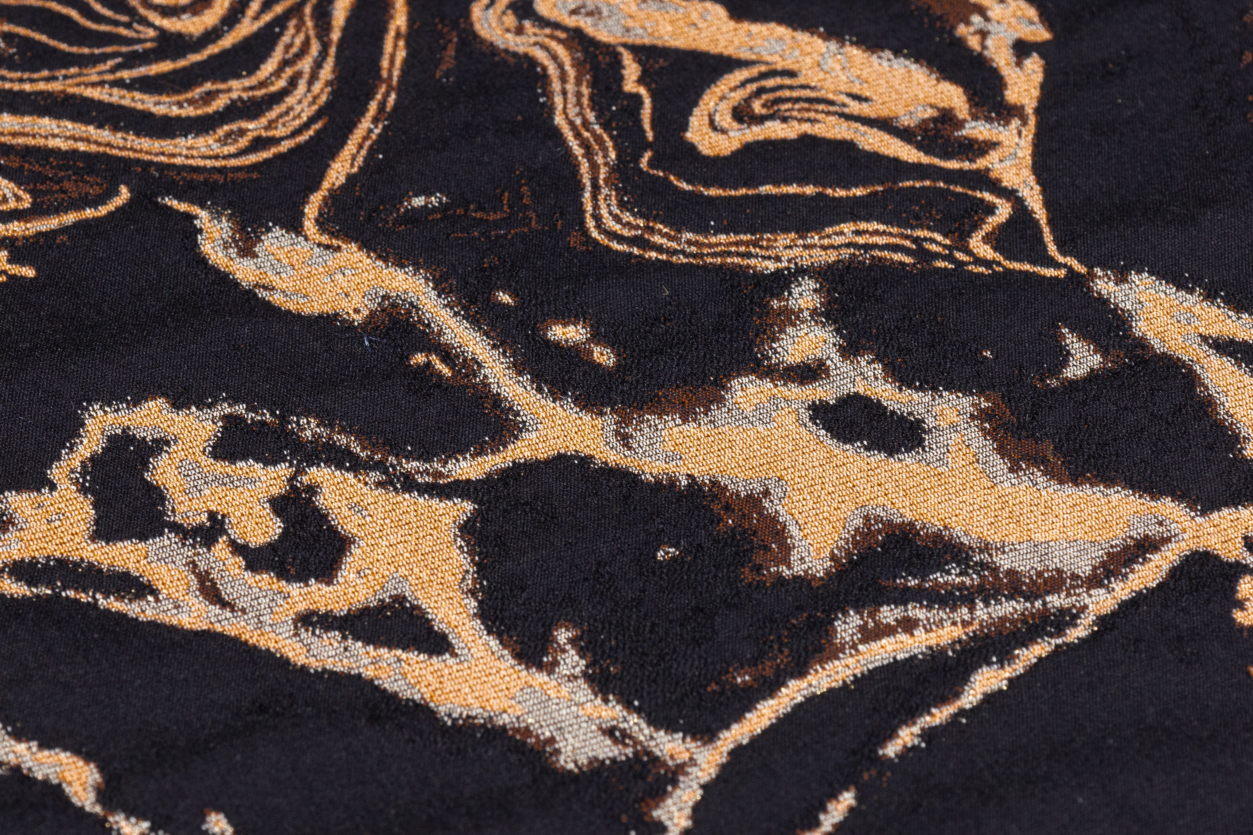 Abstract Metallic Italian Cotton Blend Brocade - Black / Peach