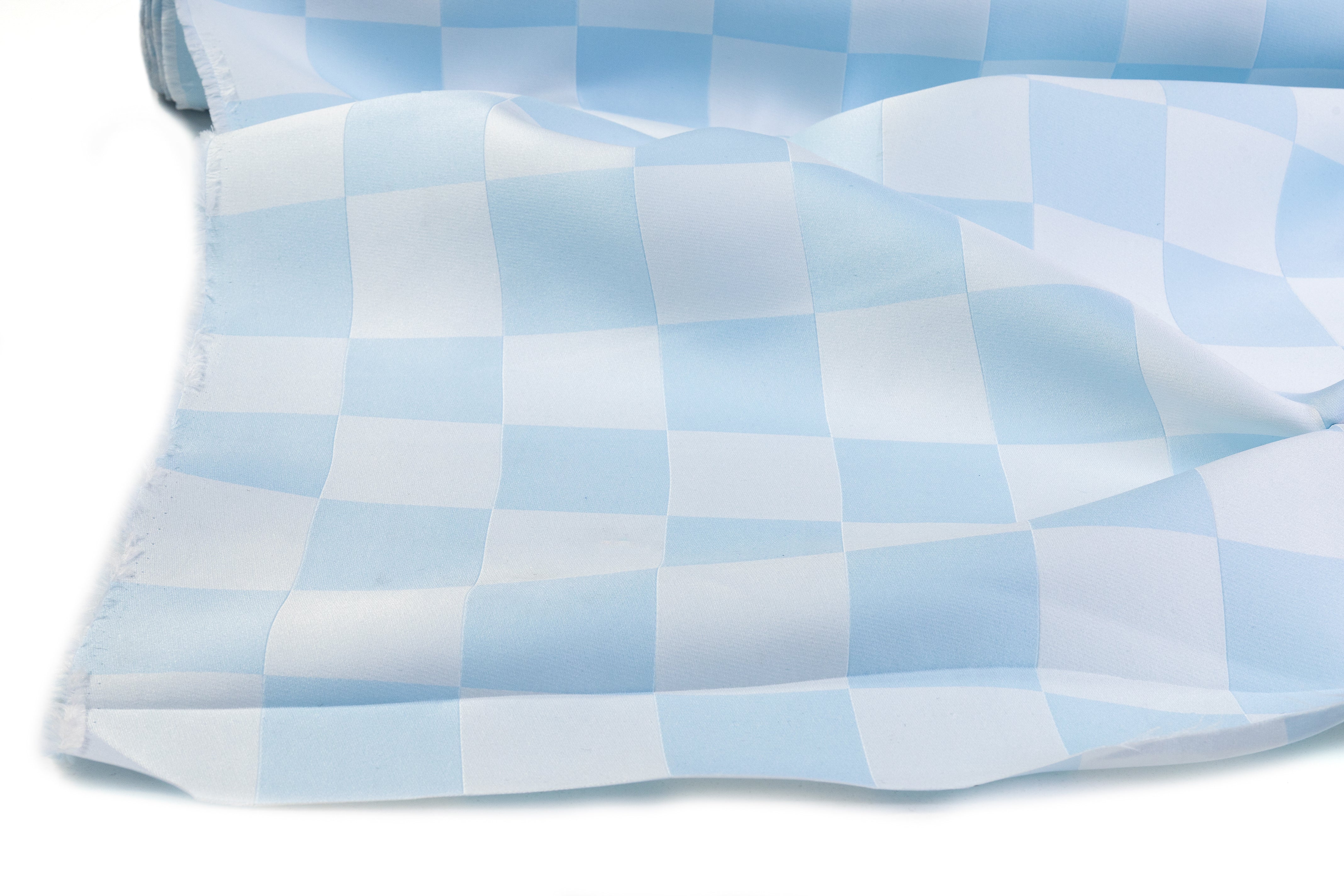 Double Faced Checked Italian Silk Blend Brocade - Blue