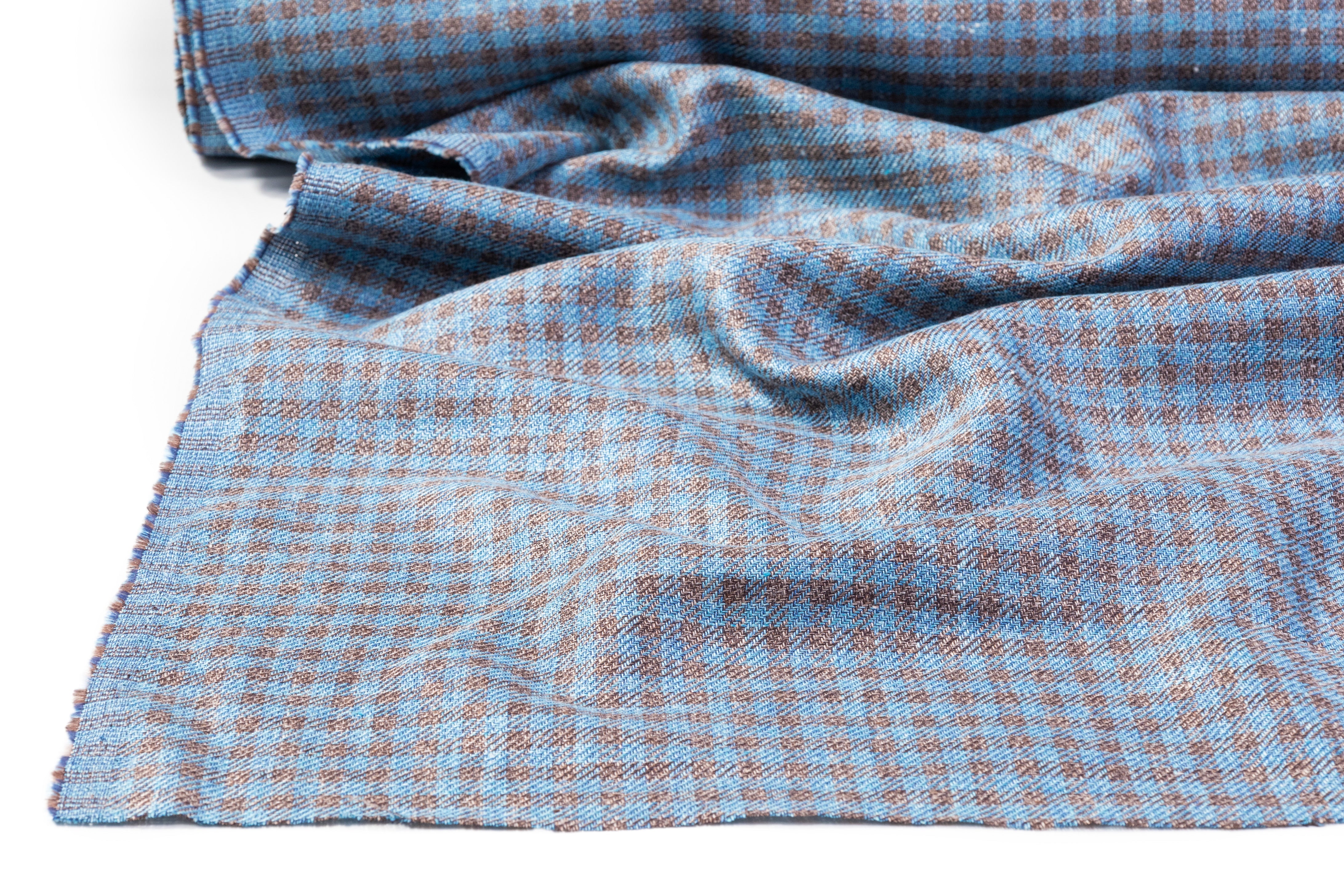Vitale Barberis Canonico - Checked Italian Silk Linen Cotton Suiting - Blue / Brown
