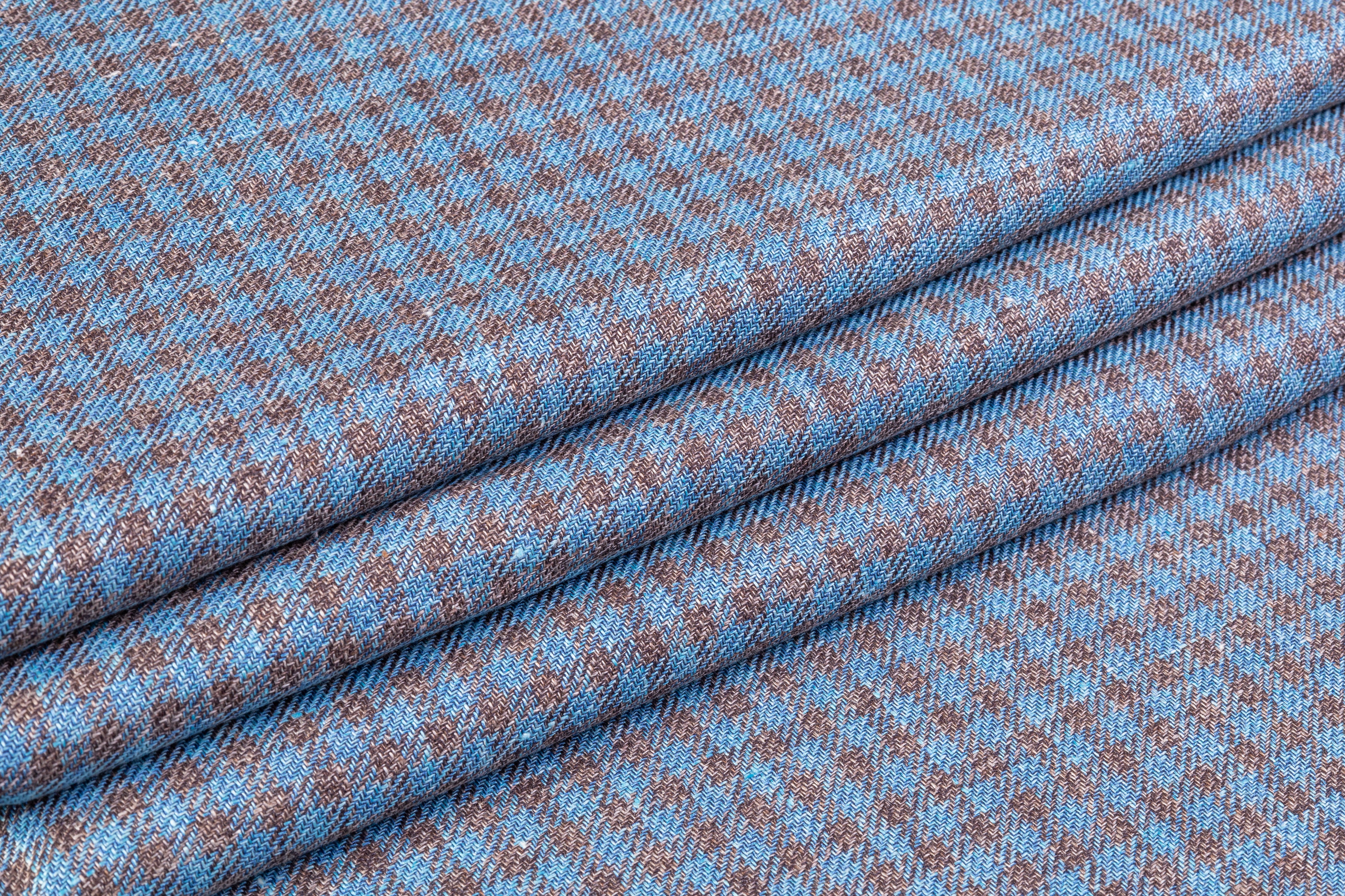 Vitale Barberis Canonico - Checked Italian Silk Linen Cotton Suiting - Blue / Brown