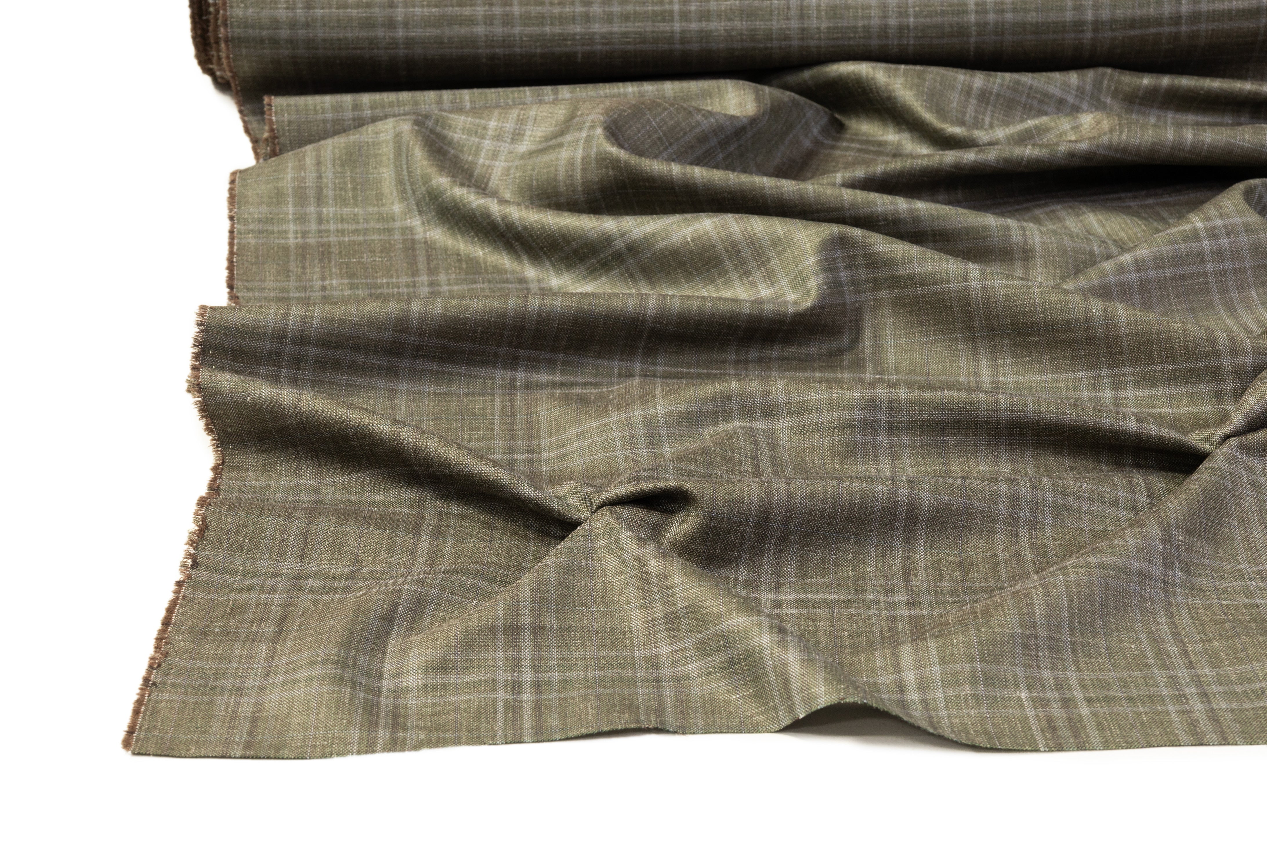 Carlo Barbera - Plaid Italian Wool Silk Linen Suiting - Sage Green