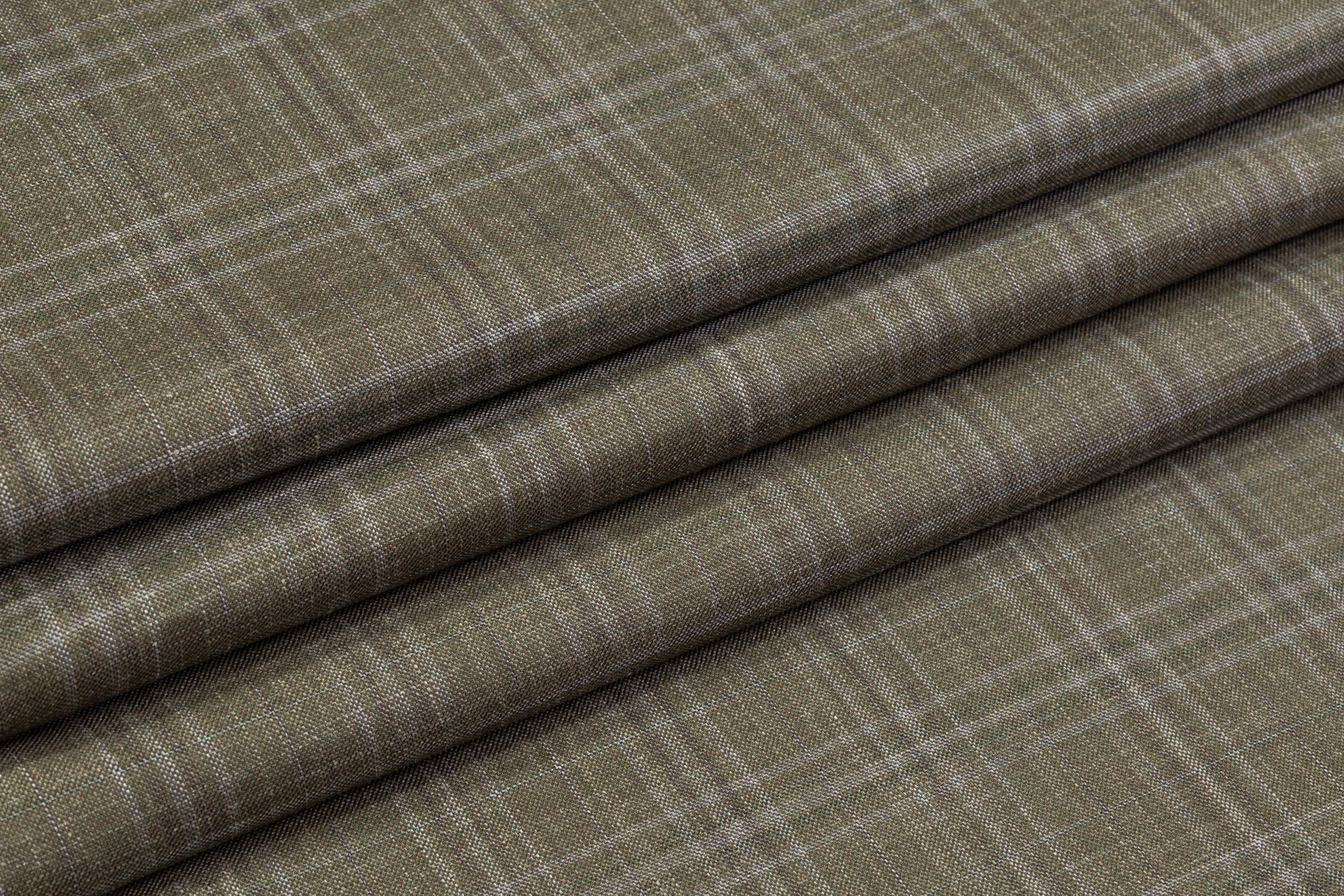 Carlo Barbera - Plaid Italian Wool Silk Linen Suiting - Sage Green
