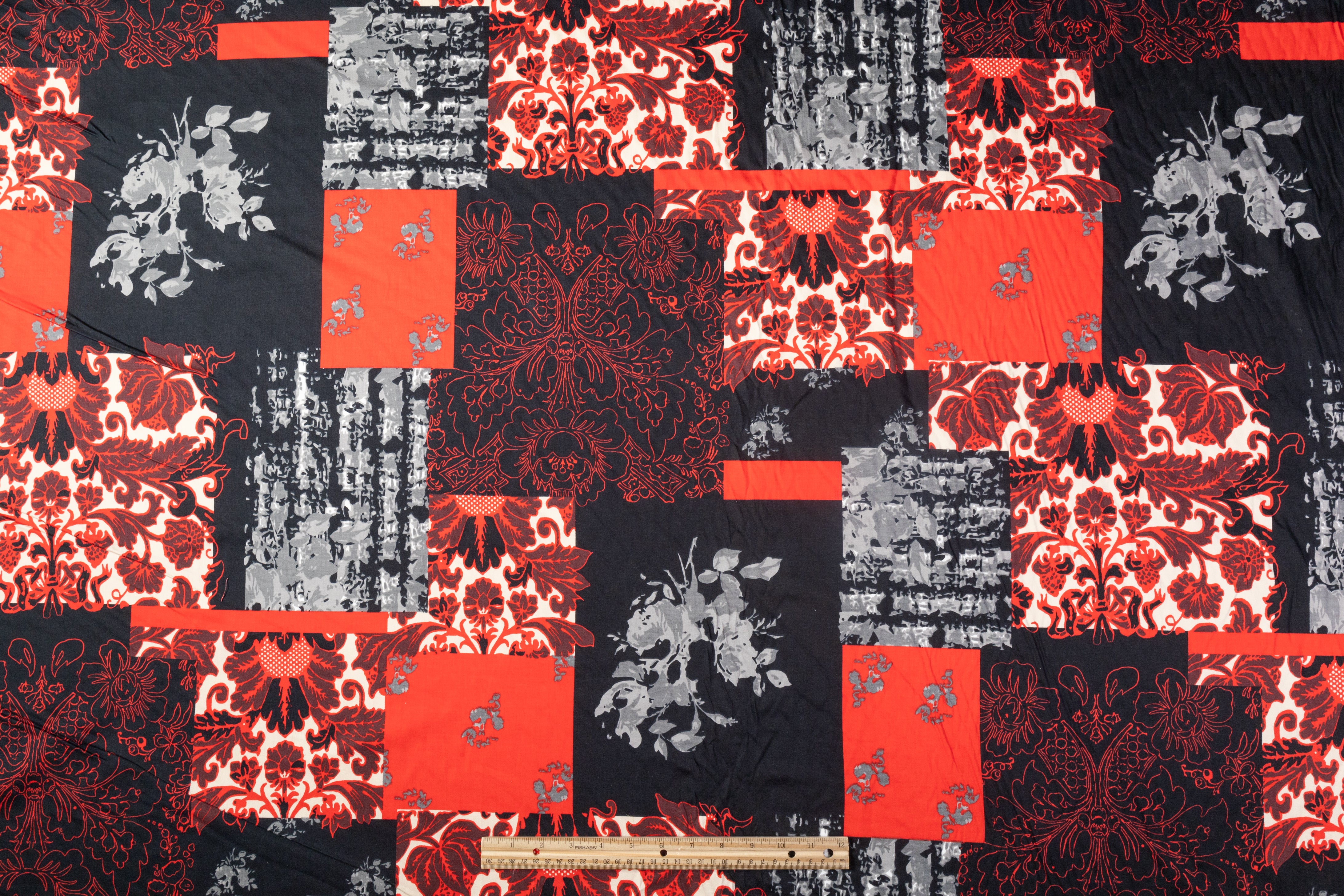 Patch Work Printed Italian Cotton Sateen - Red / Black