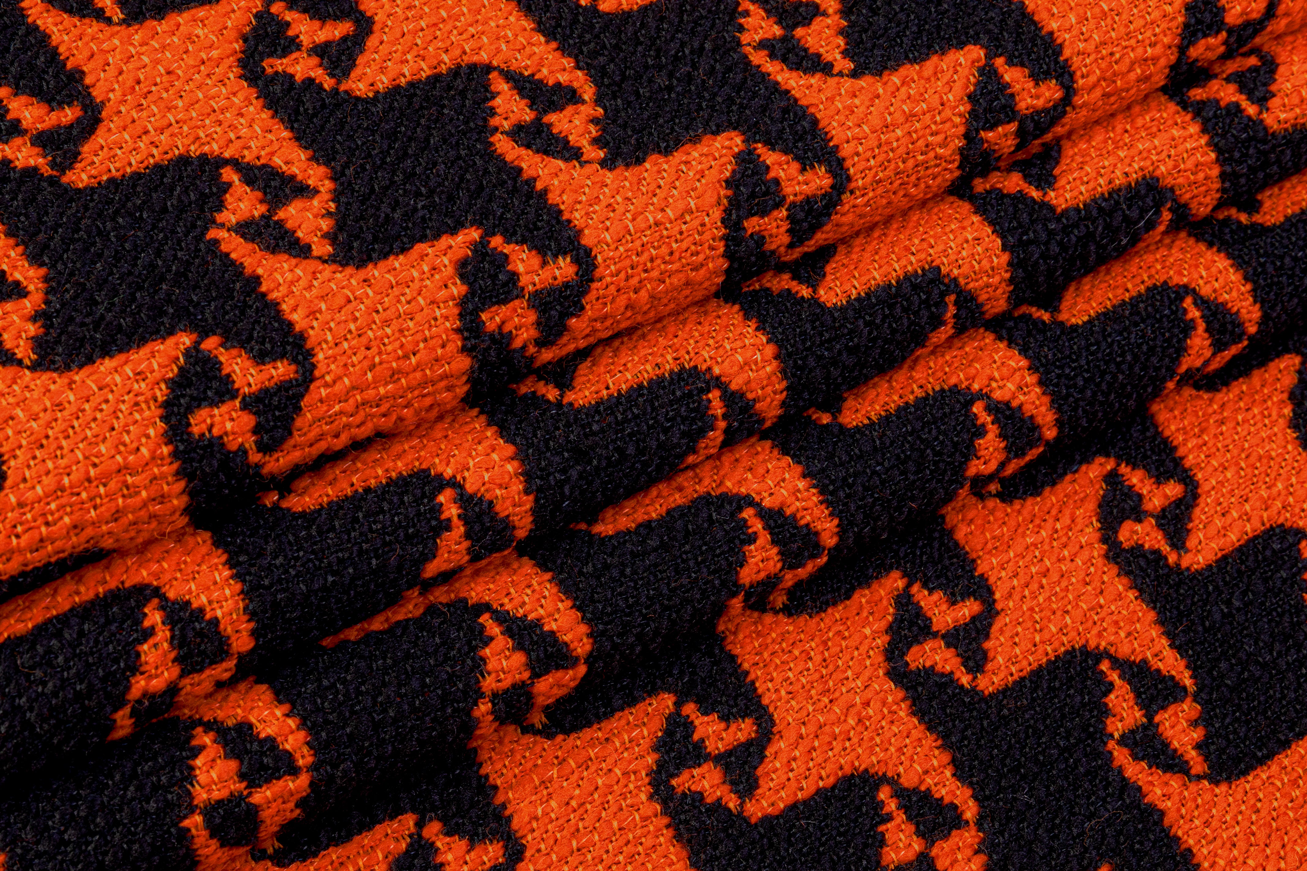 Star Houndstooth Italian Wool Nylon Tweed Coating - Black / Orange