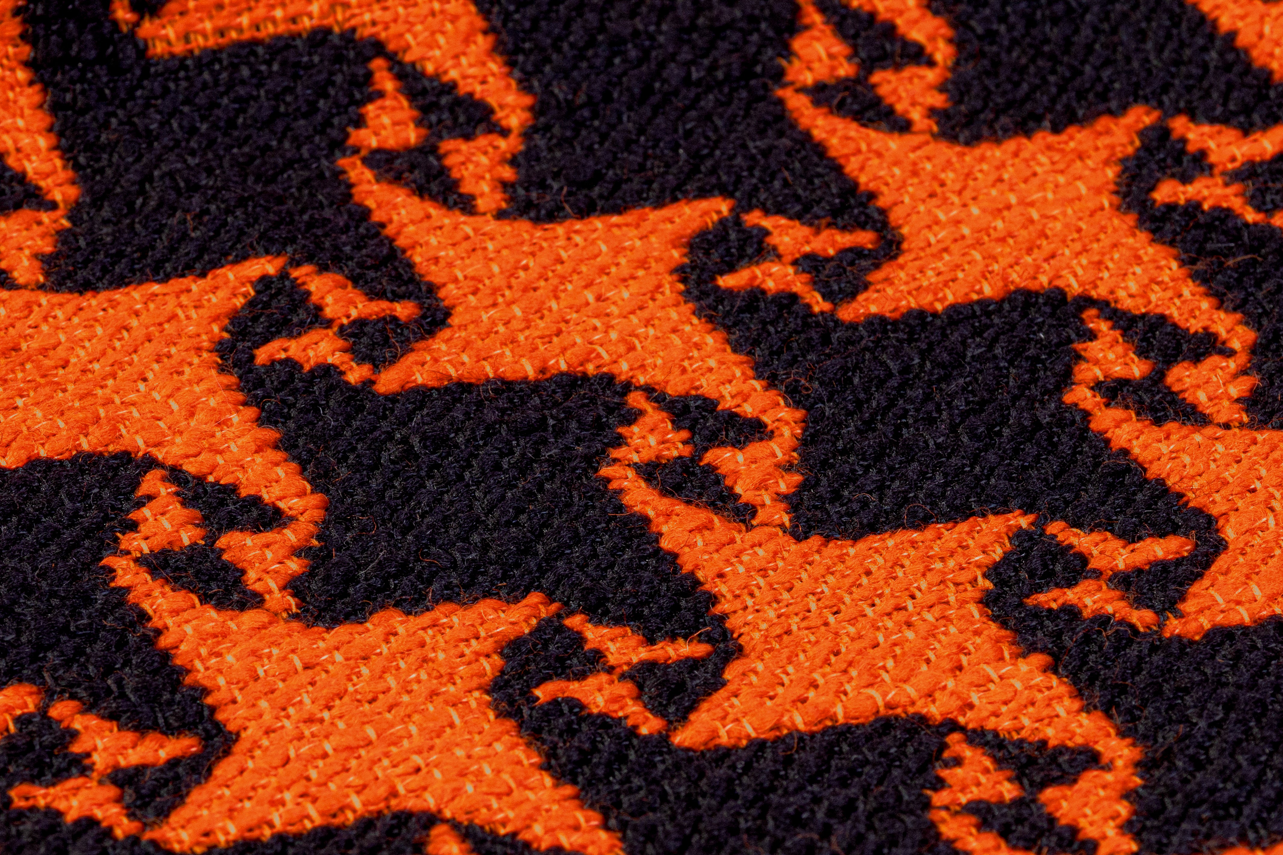 Star Houndstooth Italian Wool Nylon Tweed Coating - Black / Orange