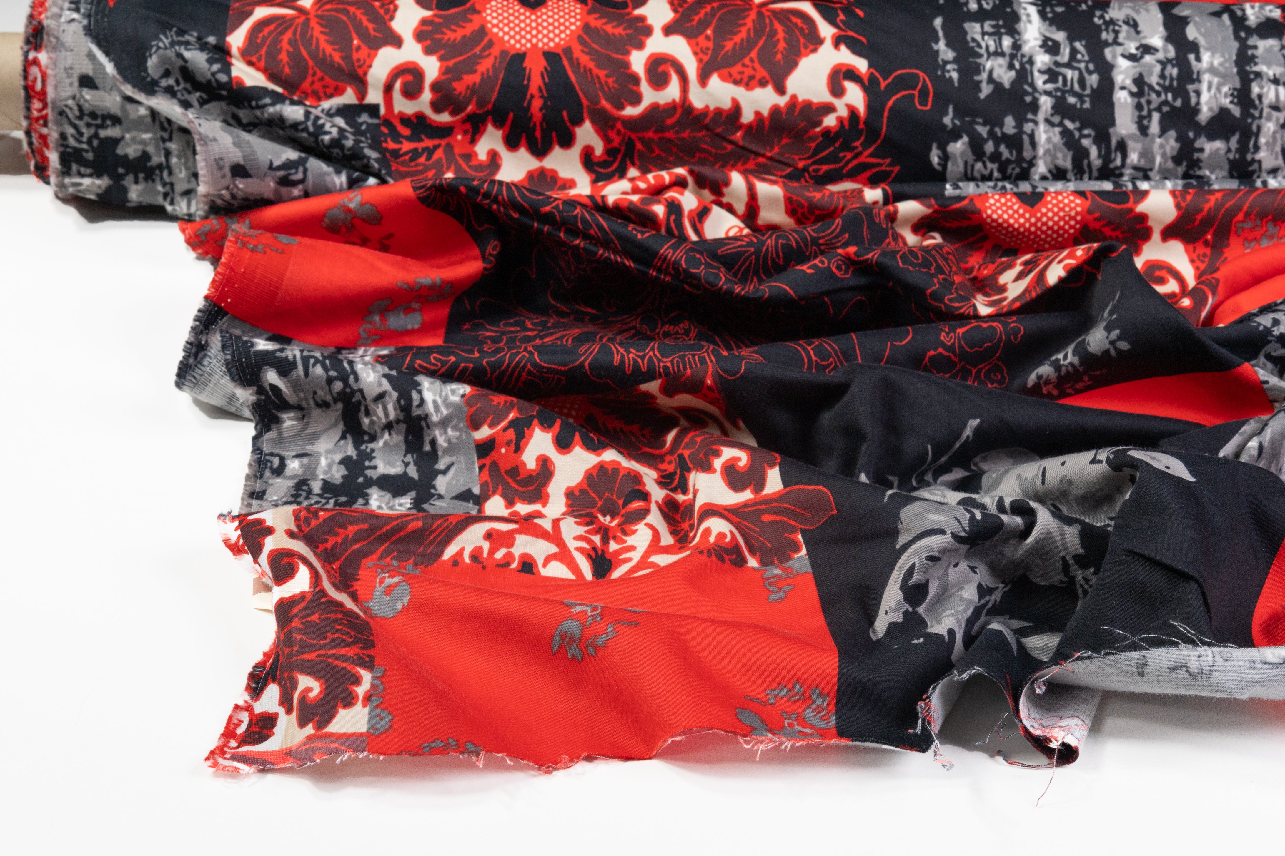 Patch Work Printed Italian Cotton Sateen - Red / Black