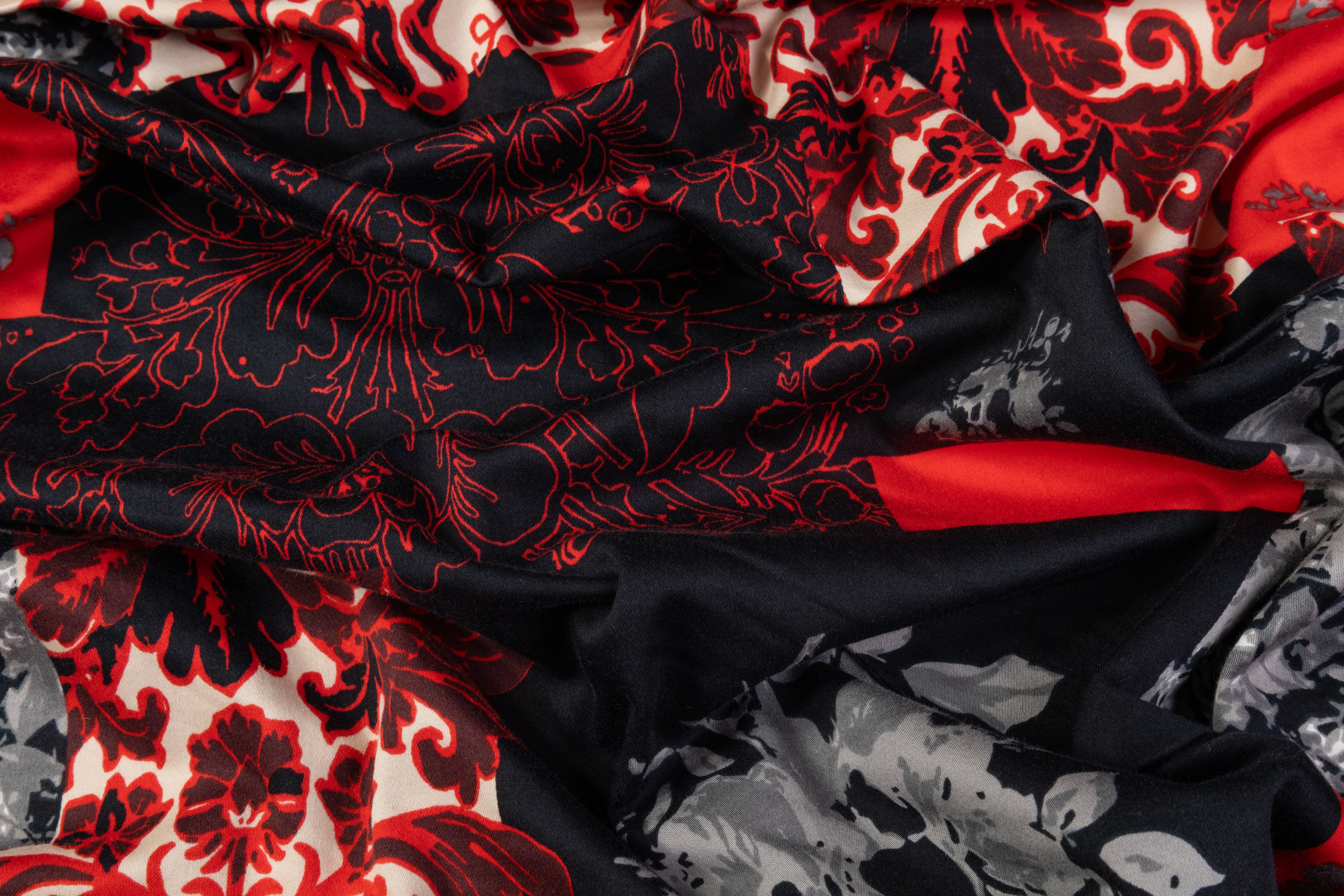 Patch Work Printed Italian Cotton Sateen - Red / Black