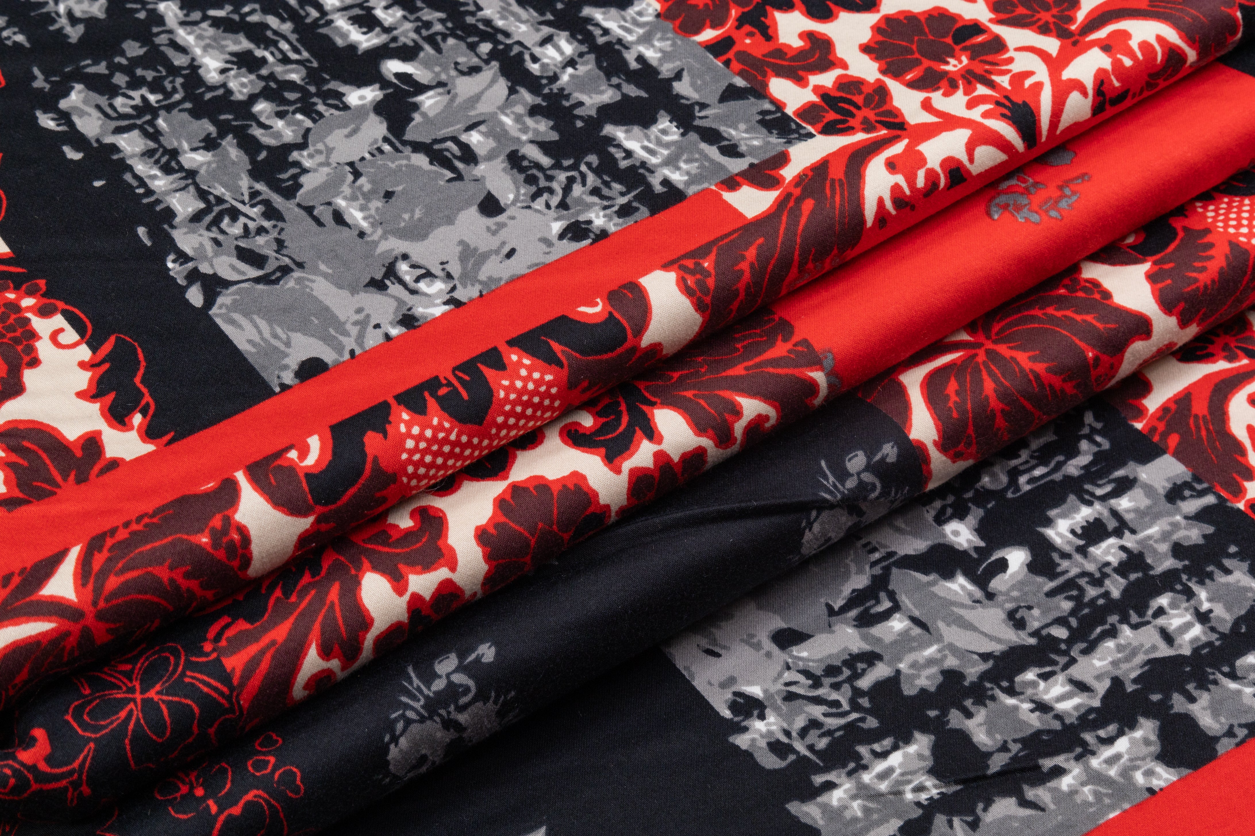 Patch Work Printed Italian Cotton Sateen - Red / Black