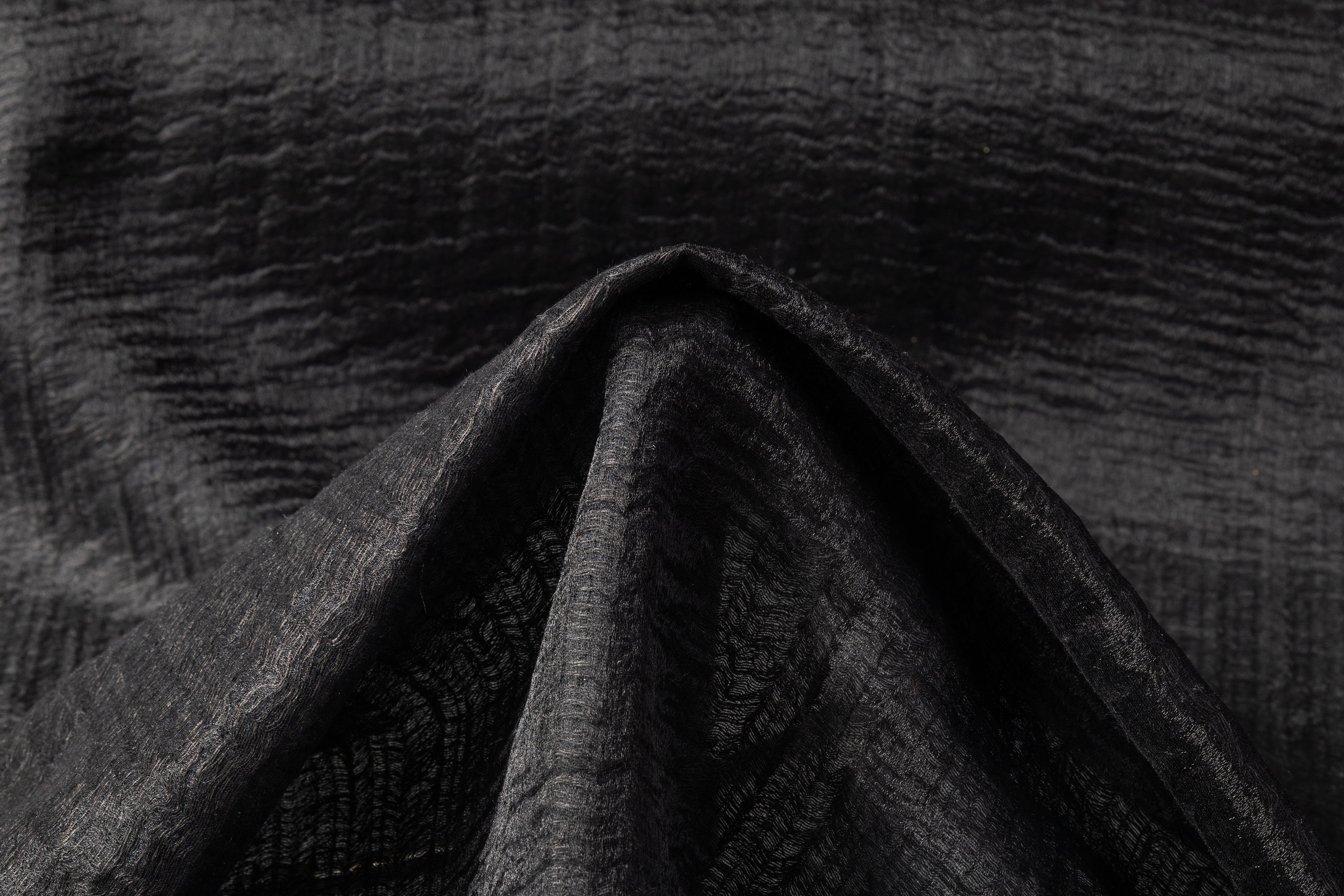 Crinkled Wool Viscose Gauze - Black