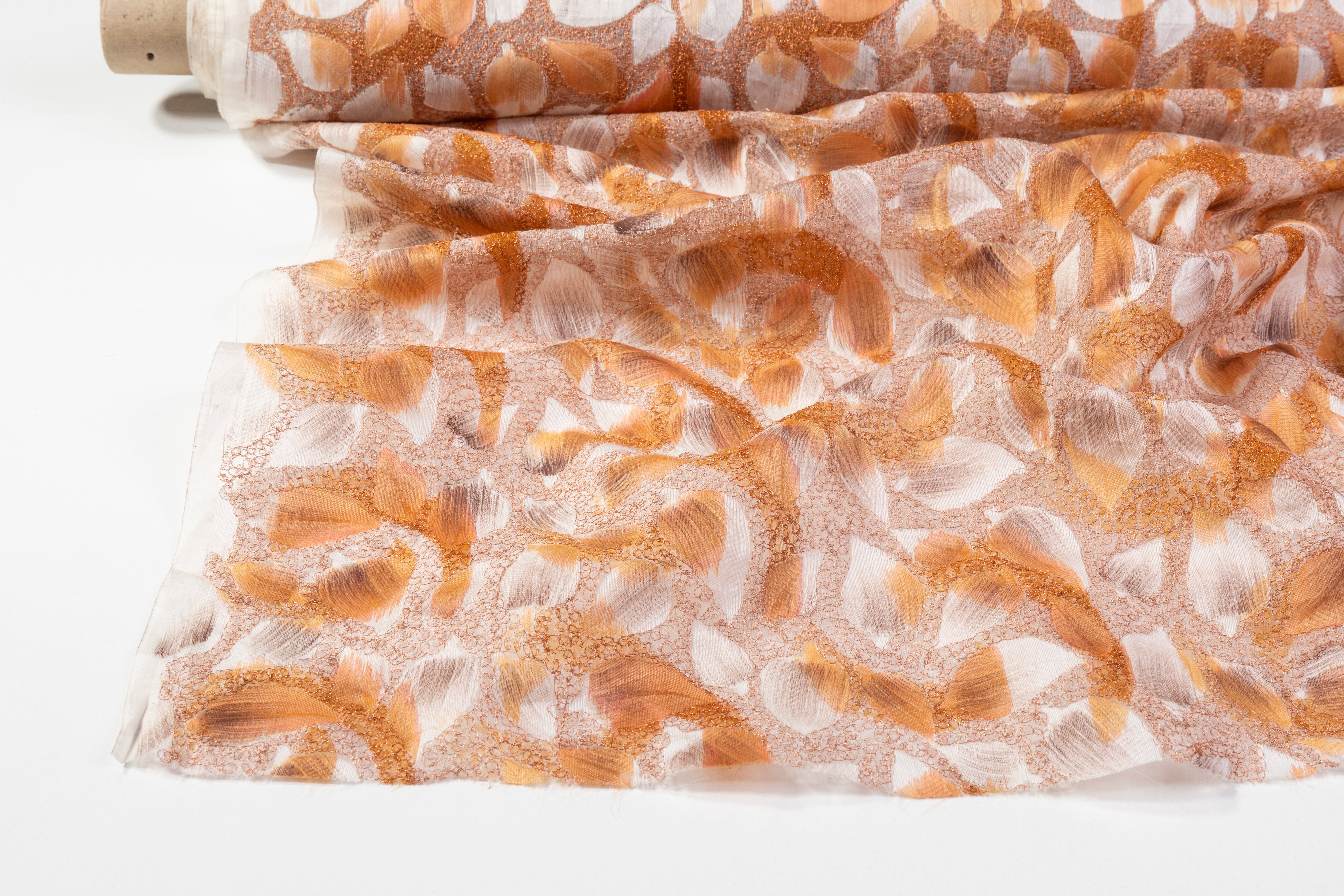 Metallic Silk Viscose Organza Brocade - Orange / Copper