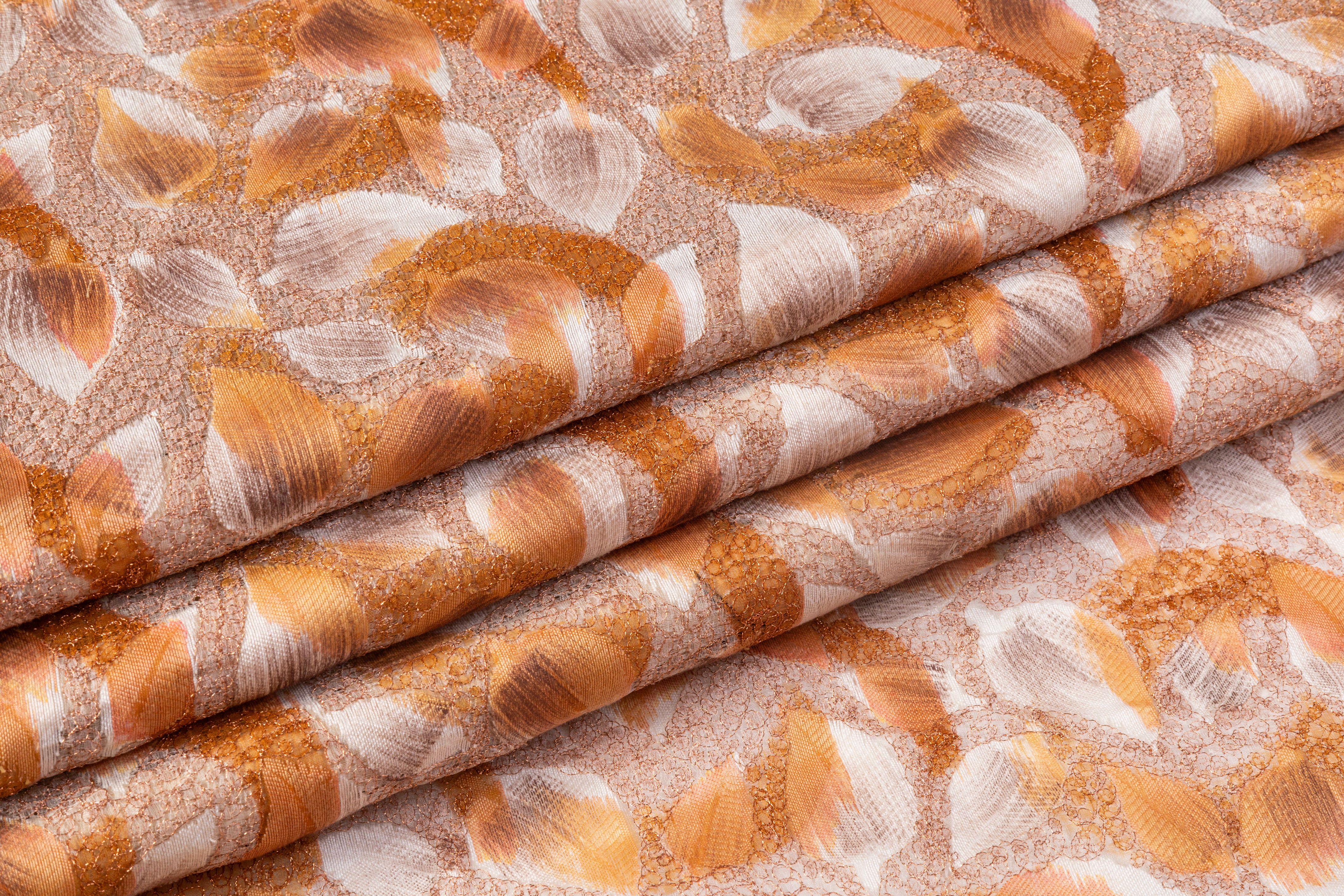 Metallic Silk Viscose Organza Brocade - Orange / Copper