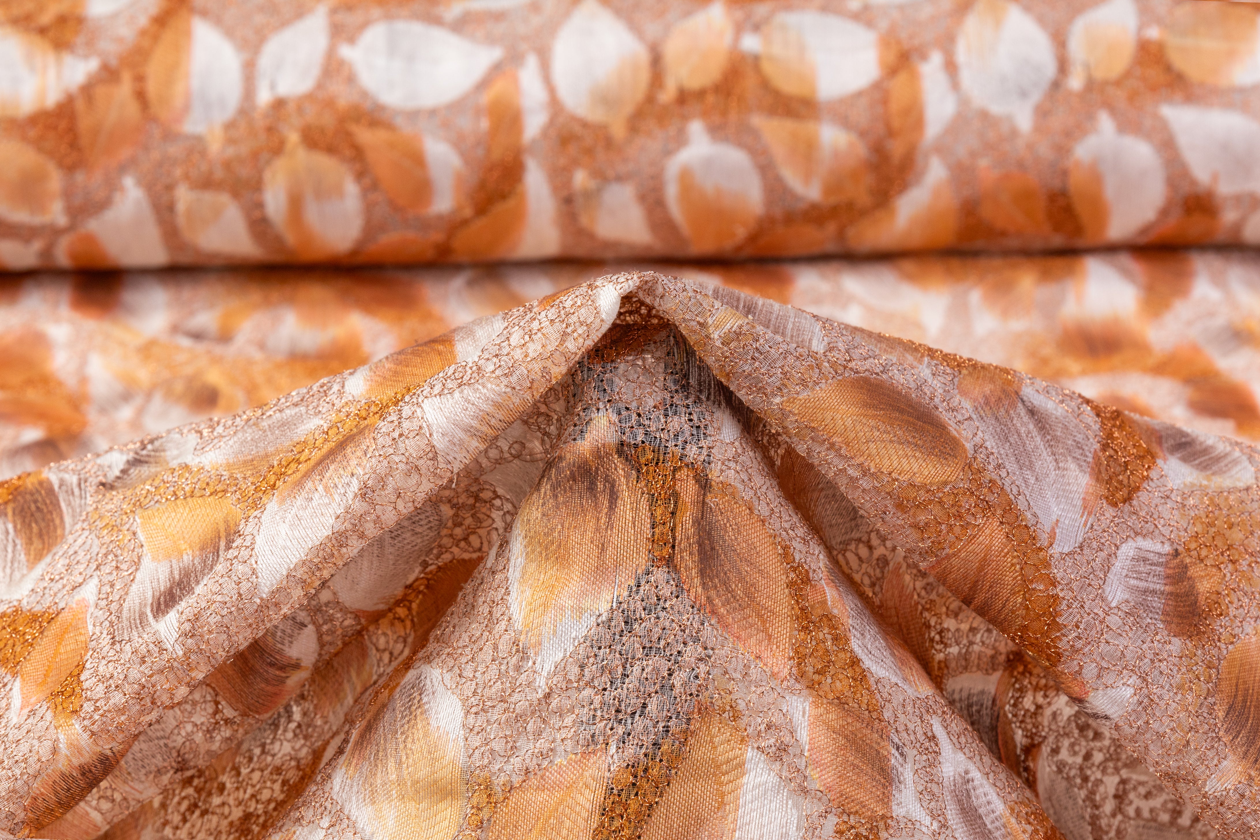 Metallic Silk Viscose Organza Brocade - Orange / Copper
