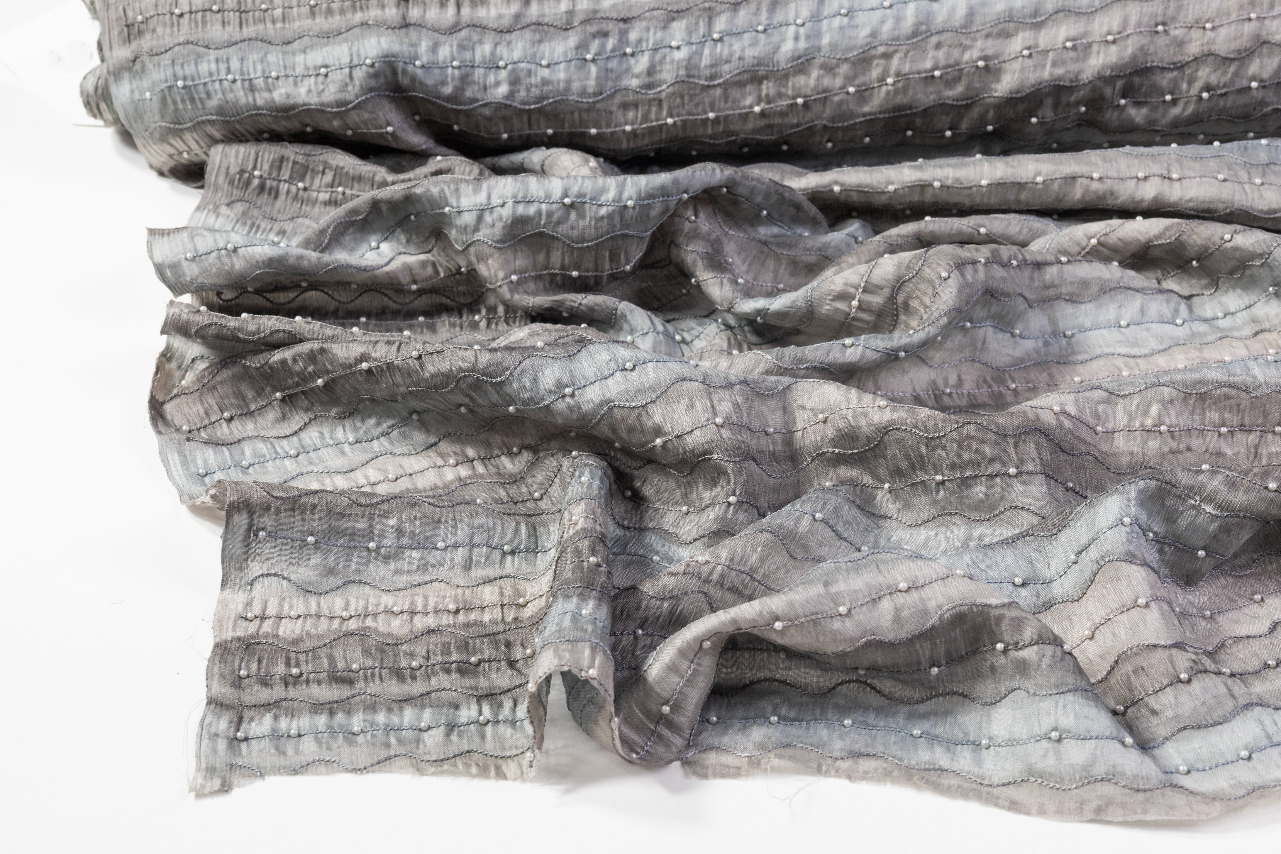 Embroidered and Beaded Silk - Gray