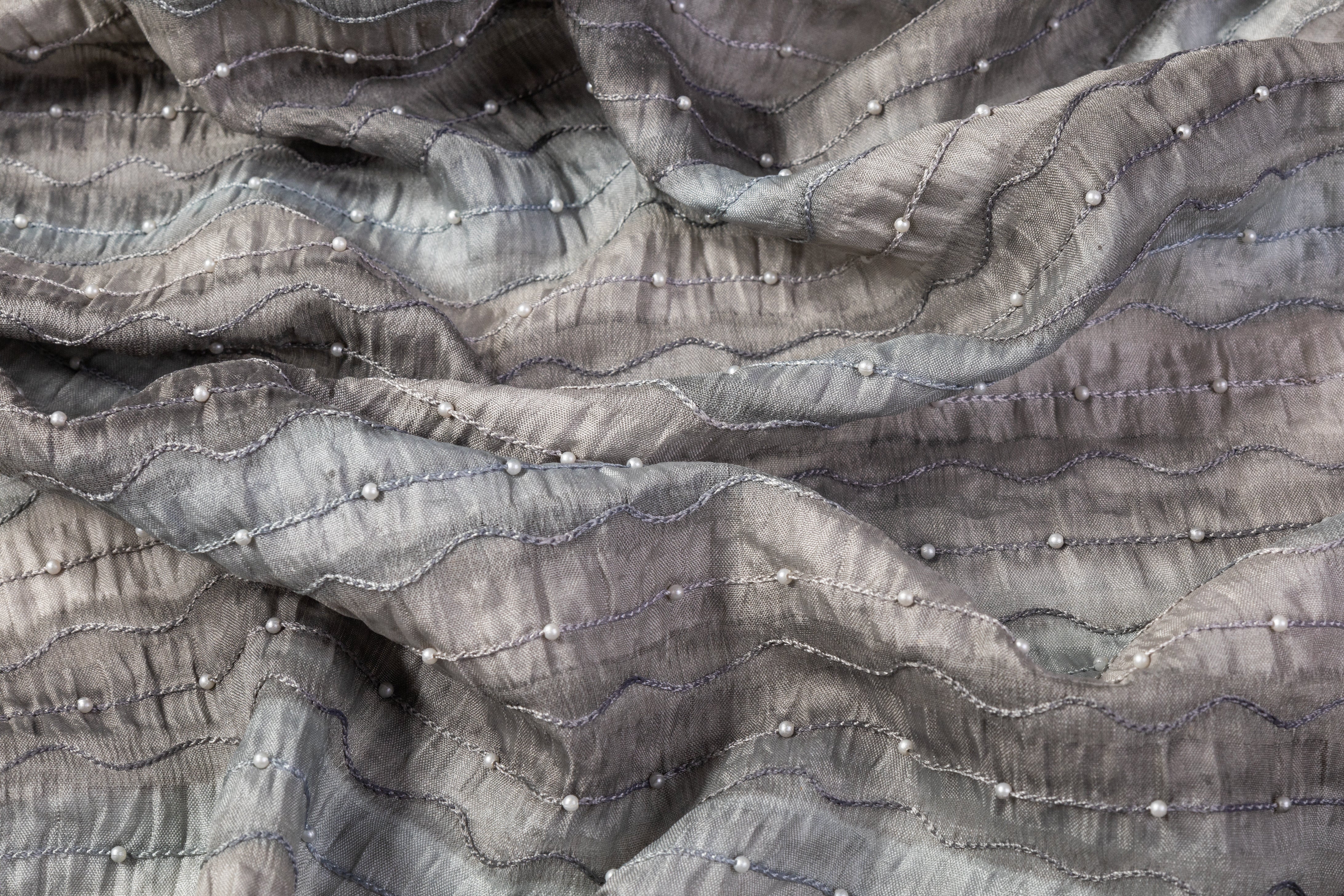 Embroidered and Beaded Silk - Gray