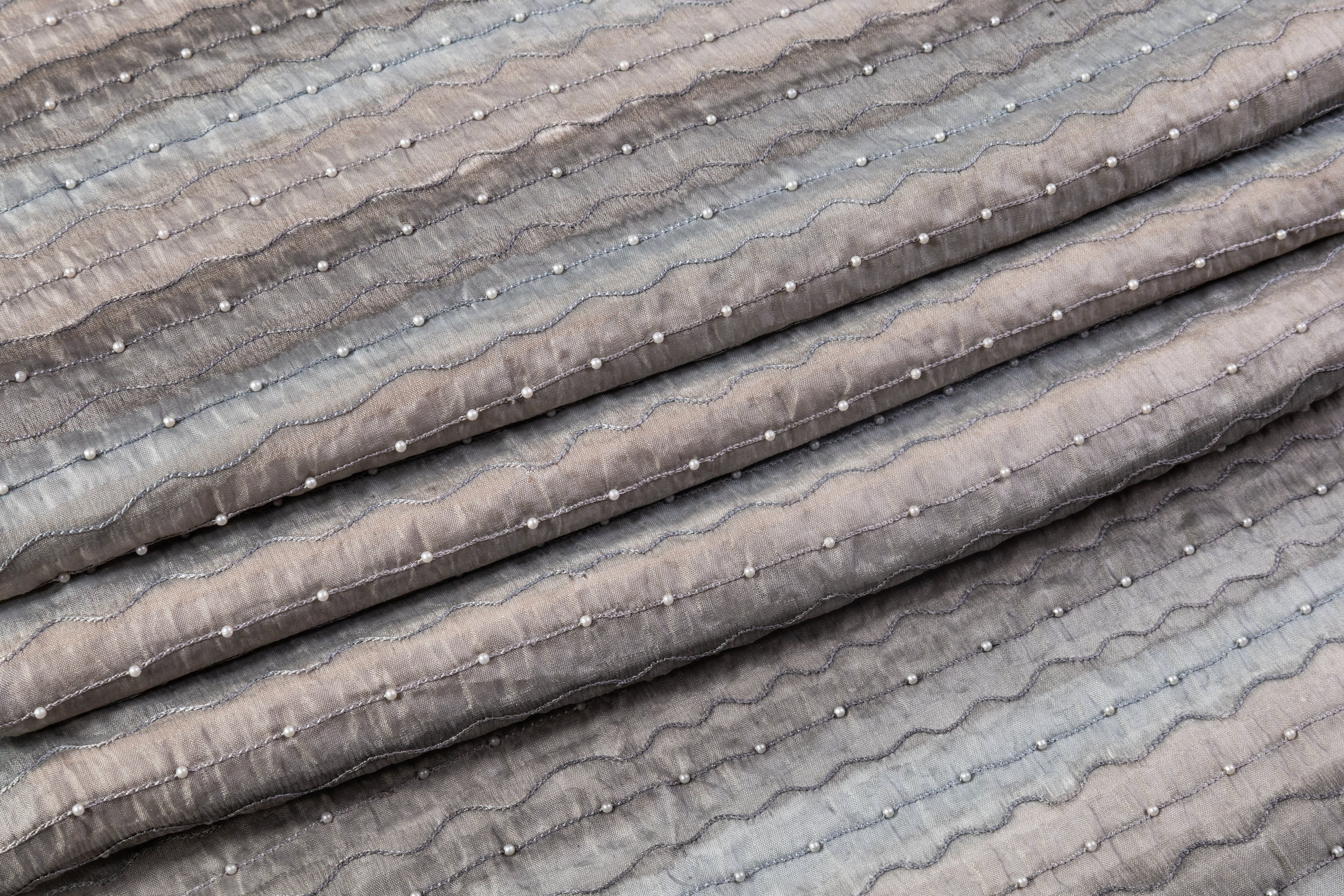 Embroidered and Beaded Silk - Gray