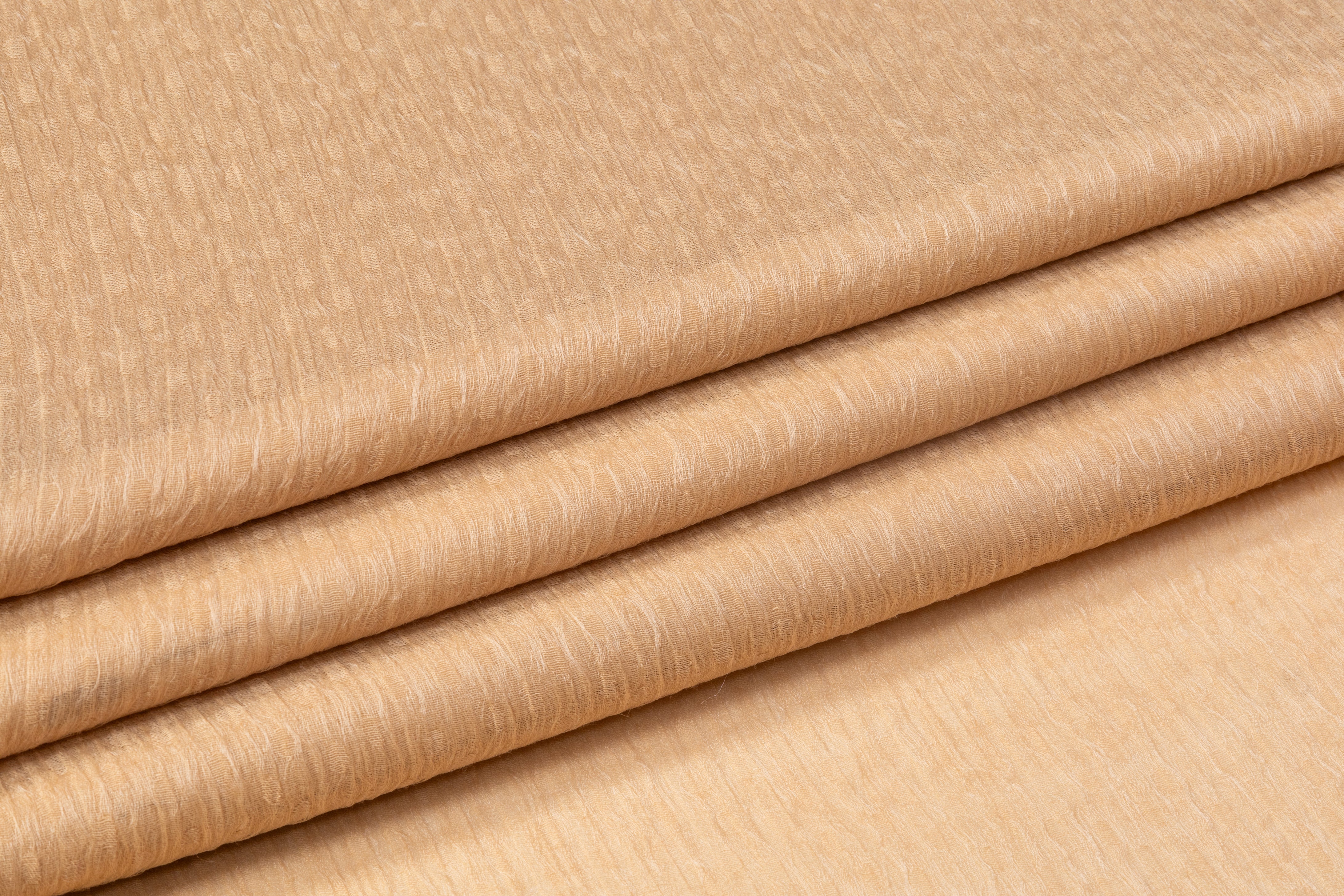 Dotted Crinkled Wool Viscose Gauze - Beige