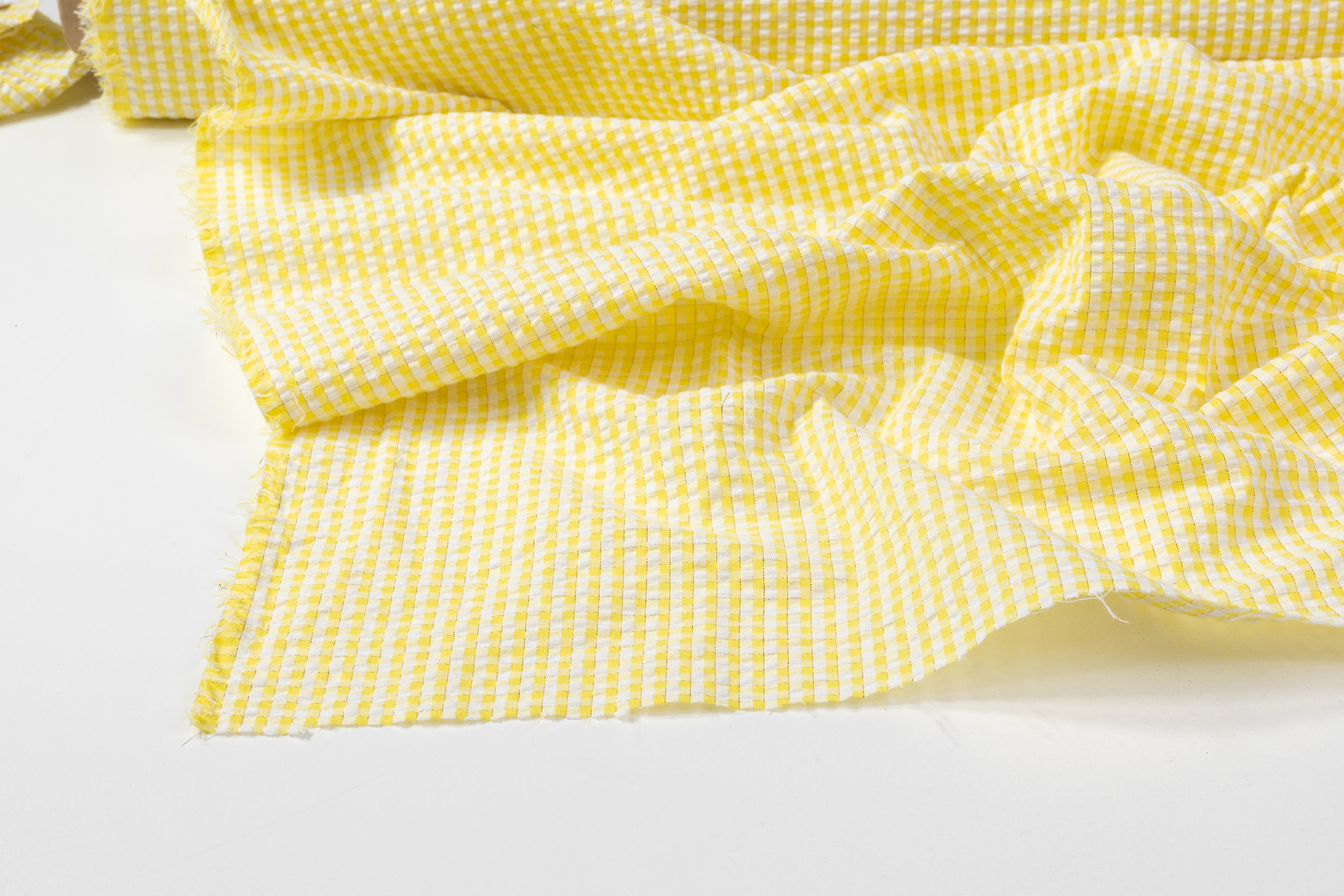 Metallic Striped Cotton Seersucker - Yellow / White / Gold