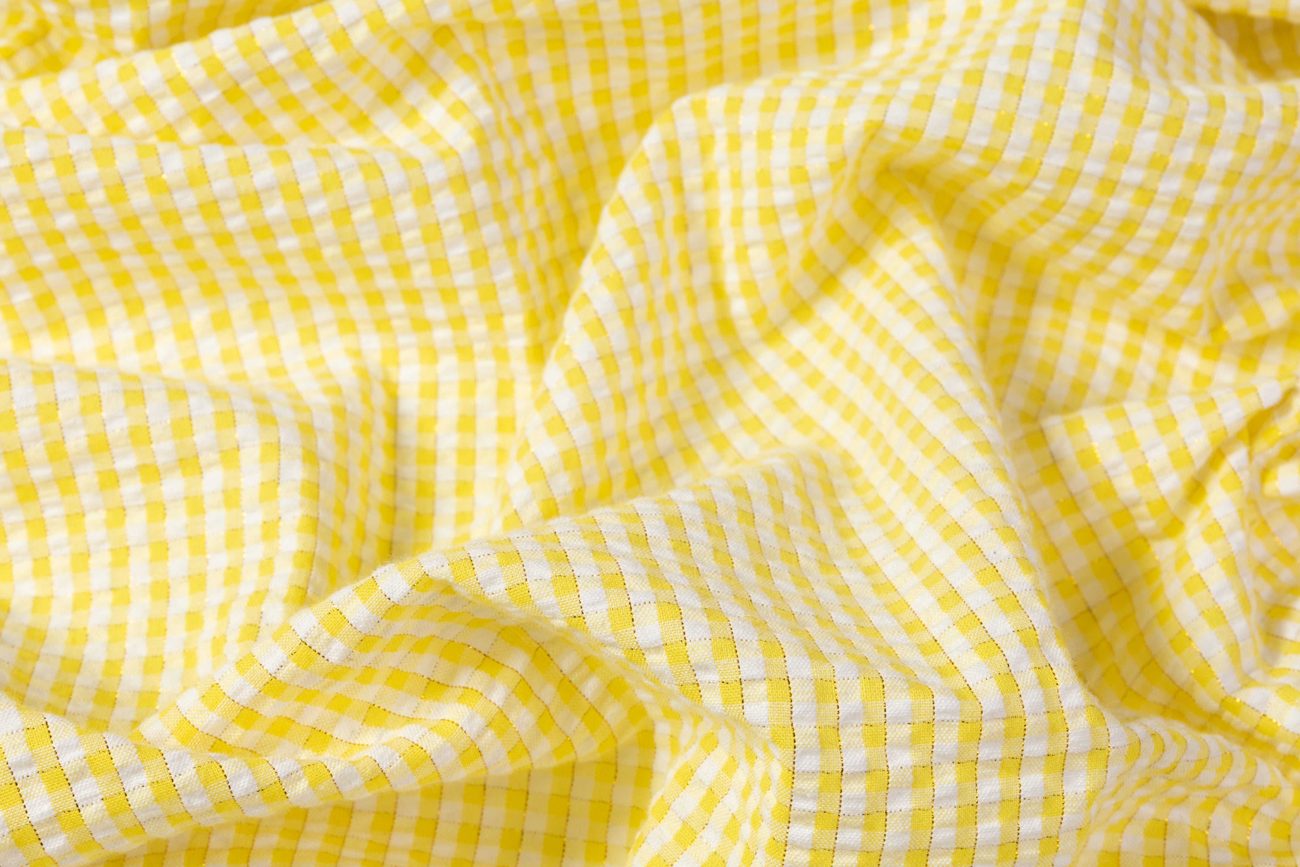 Metallic Striped Cotton Seersucker - Yellow / White / Gold