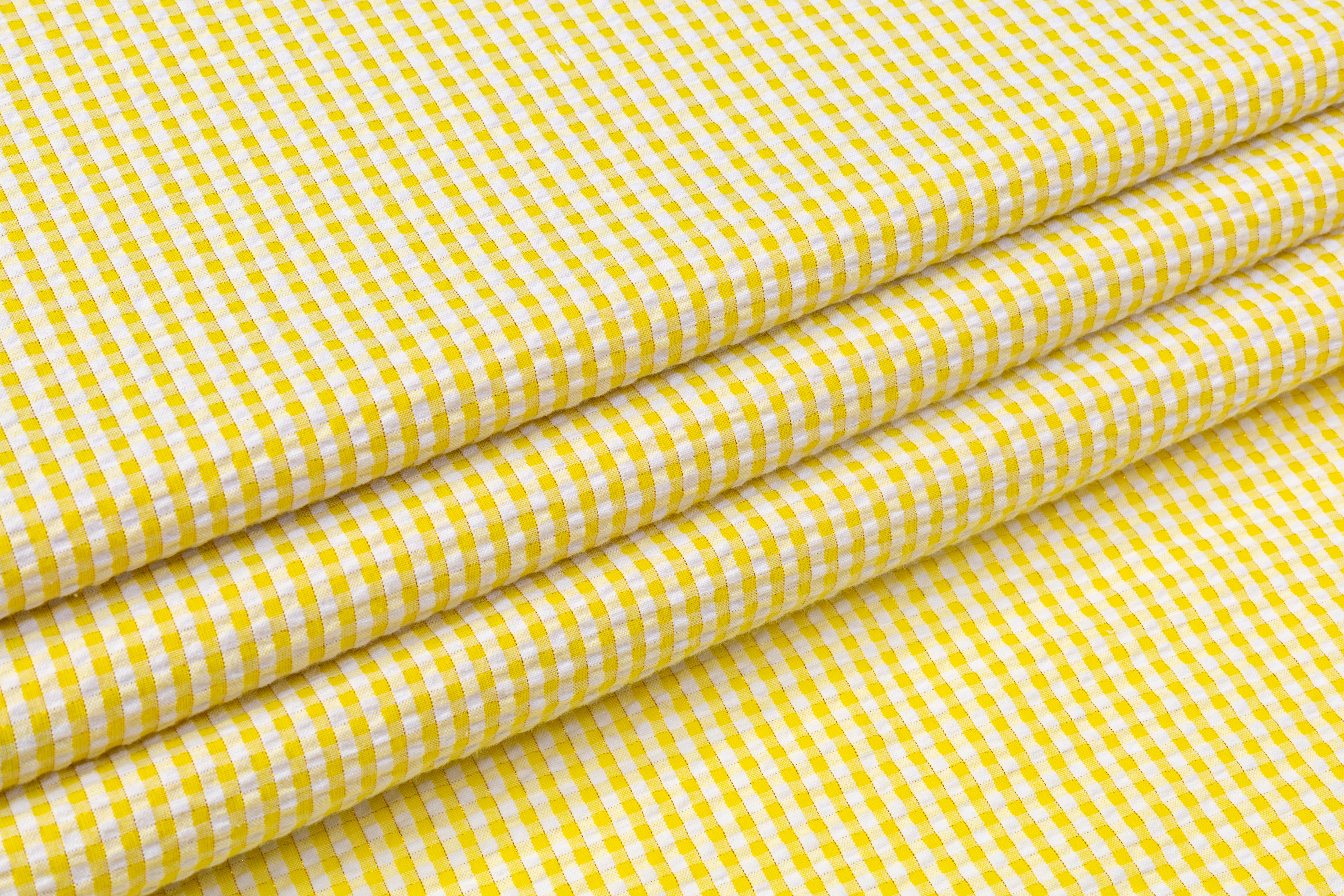 Metallic Striped Cotton Seersucker - Yellow / White / Gold